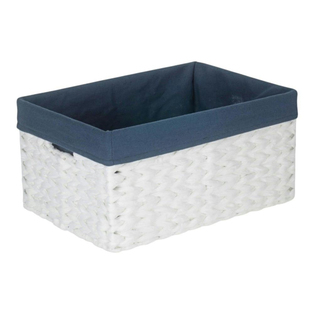 Rackhams White/Blue Paper Rope Rectangular Storage Basket With Navy Cotton Lining - Medium