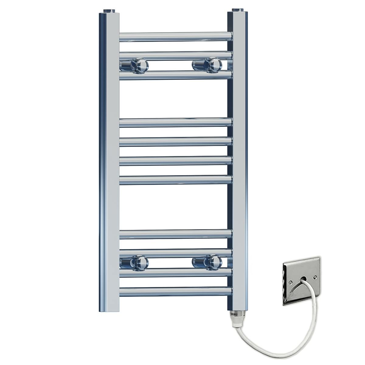 Myhomeware 400 X 600Mm Chrome Flat Electric Pre-Filled Towel Rail Radiator For Designer Bathroom Standard Element