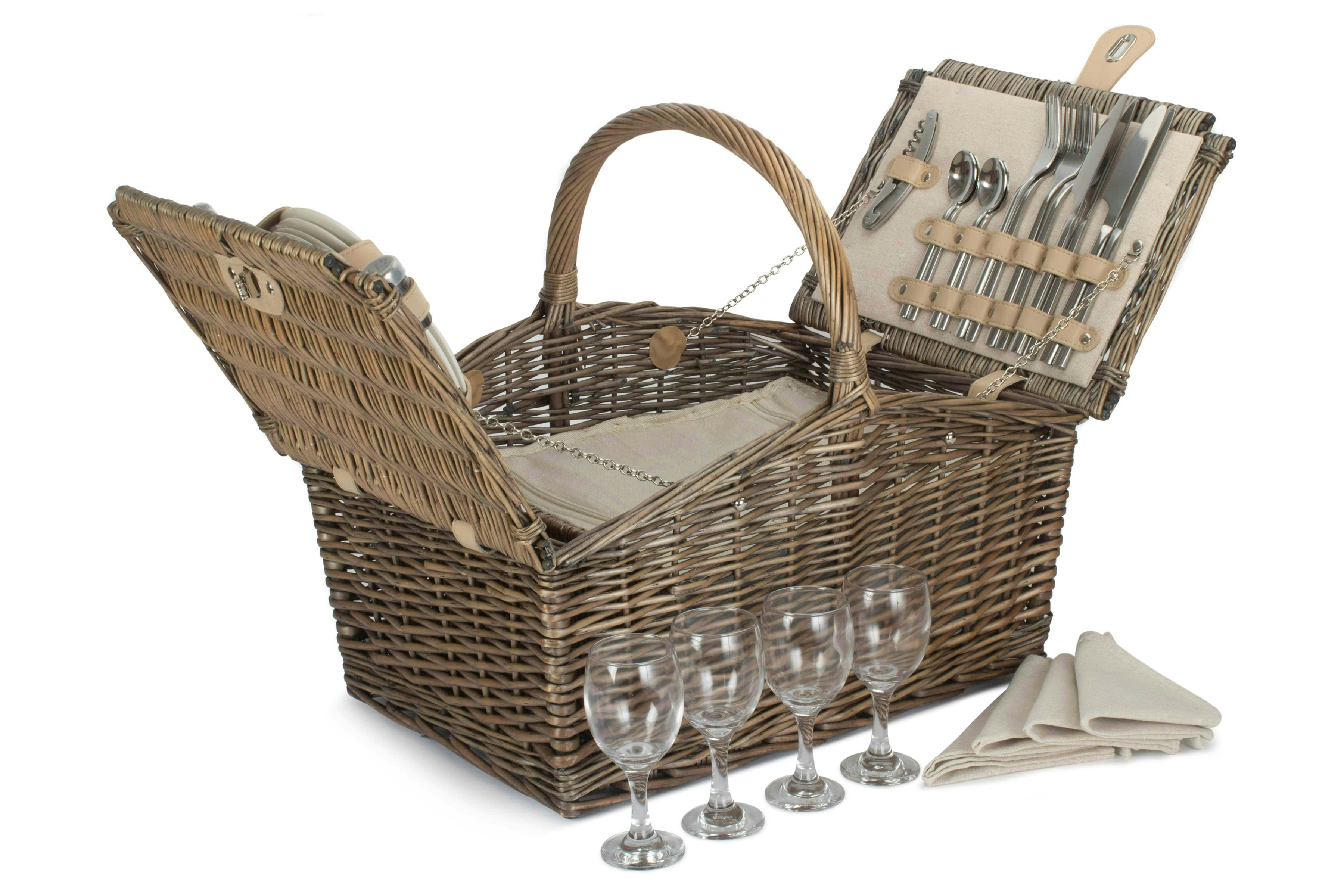Red Hamper Deluxe Retro Butterfly Lidded Wicker Fitted Picnic Basket - 4 Person