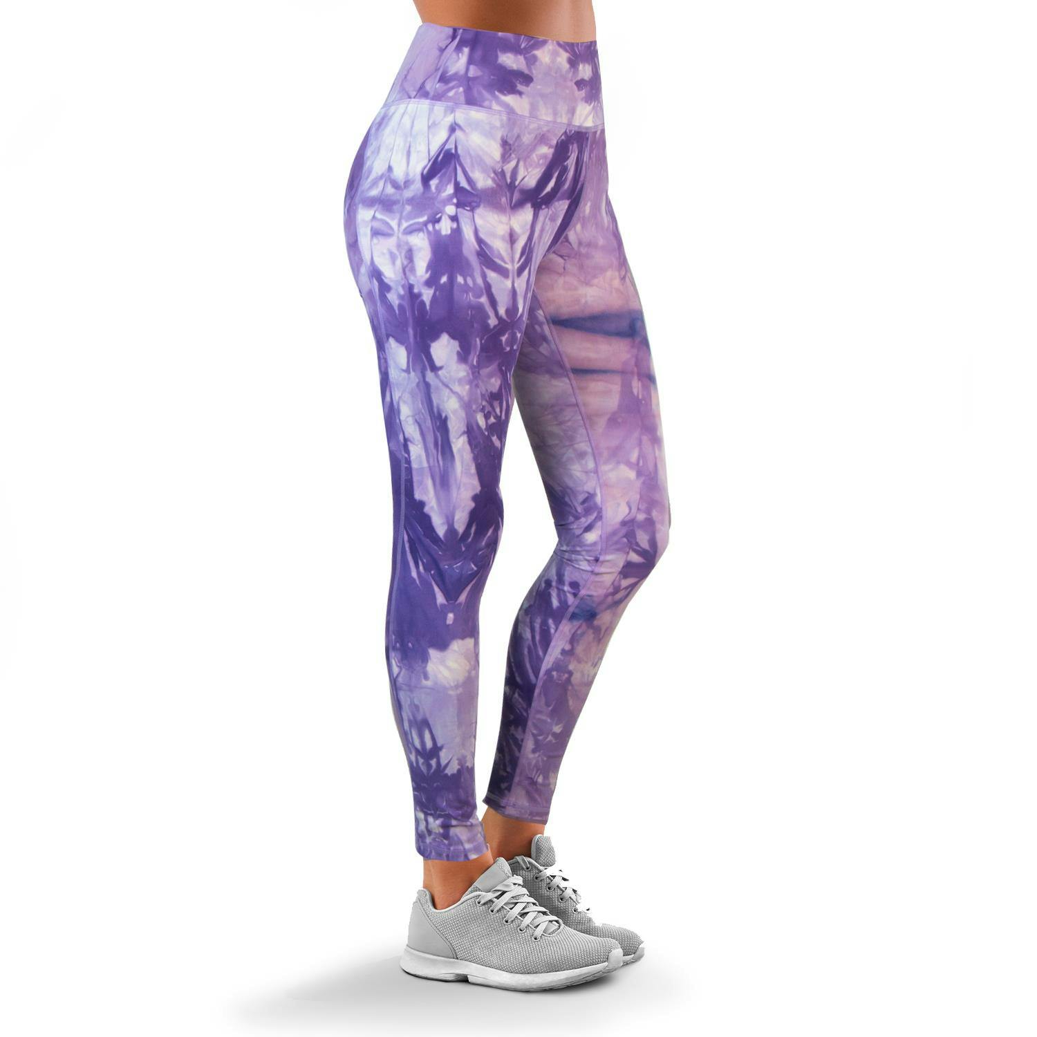Ooooo Women's Purple Leggings High Waist Tye Dye Stretchable Activewear, - Size 6