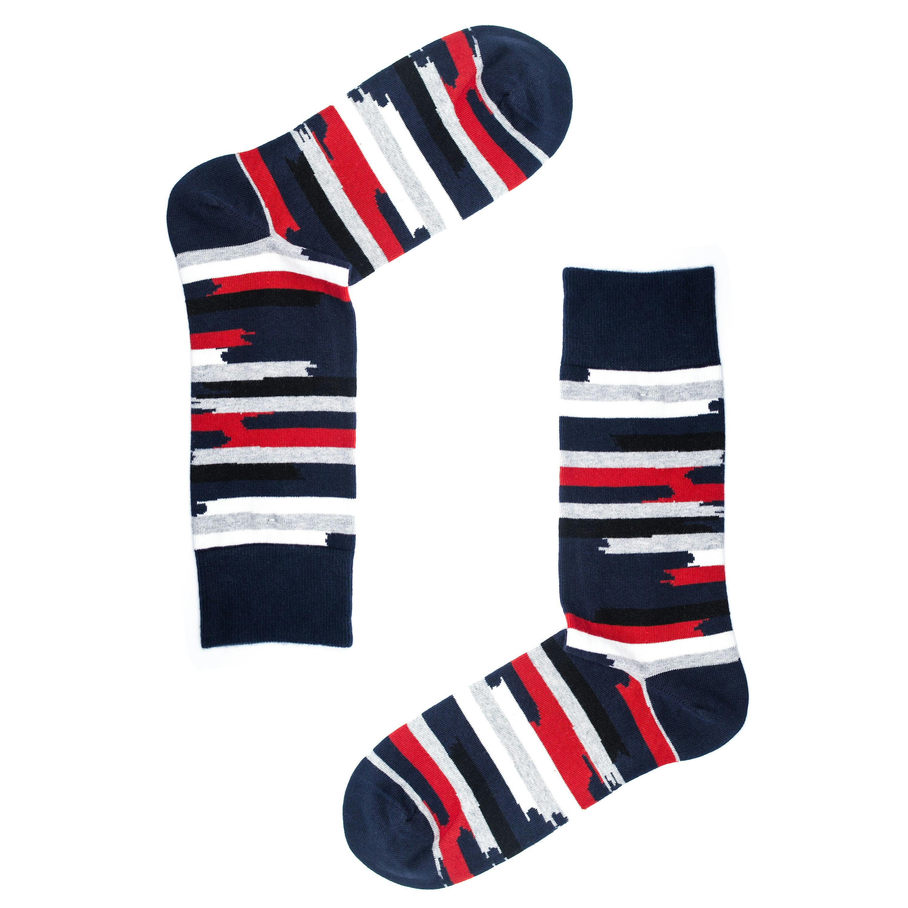 Jemsox Men's Red Fuzzy Stripe Socks – Organic Cotton - One Size / Eur 41-46 / Uk 7-11