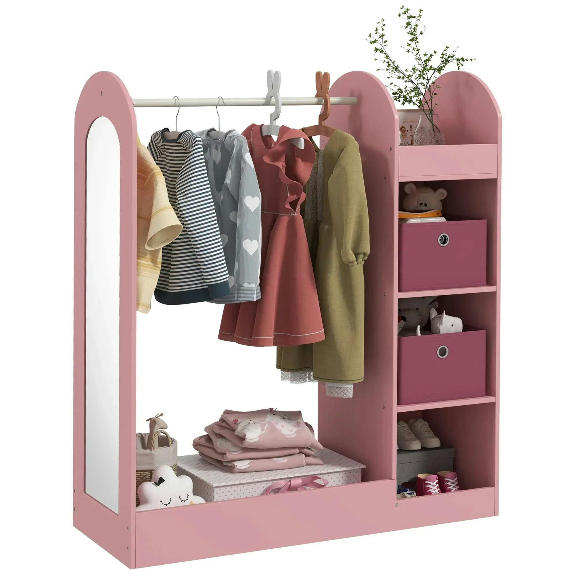 Aiyaplay Pink Kids Clothes Rail With Storage Shelf, Boxes, Mirror - Image 2