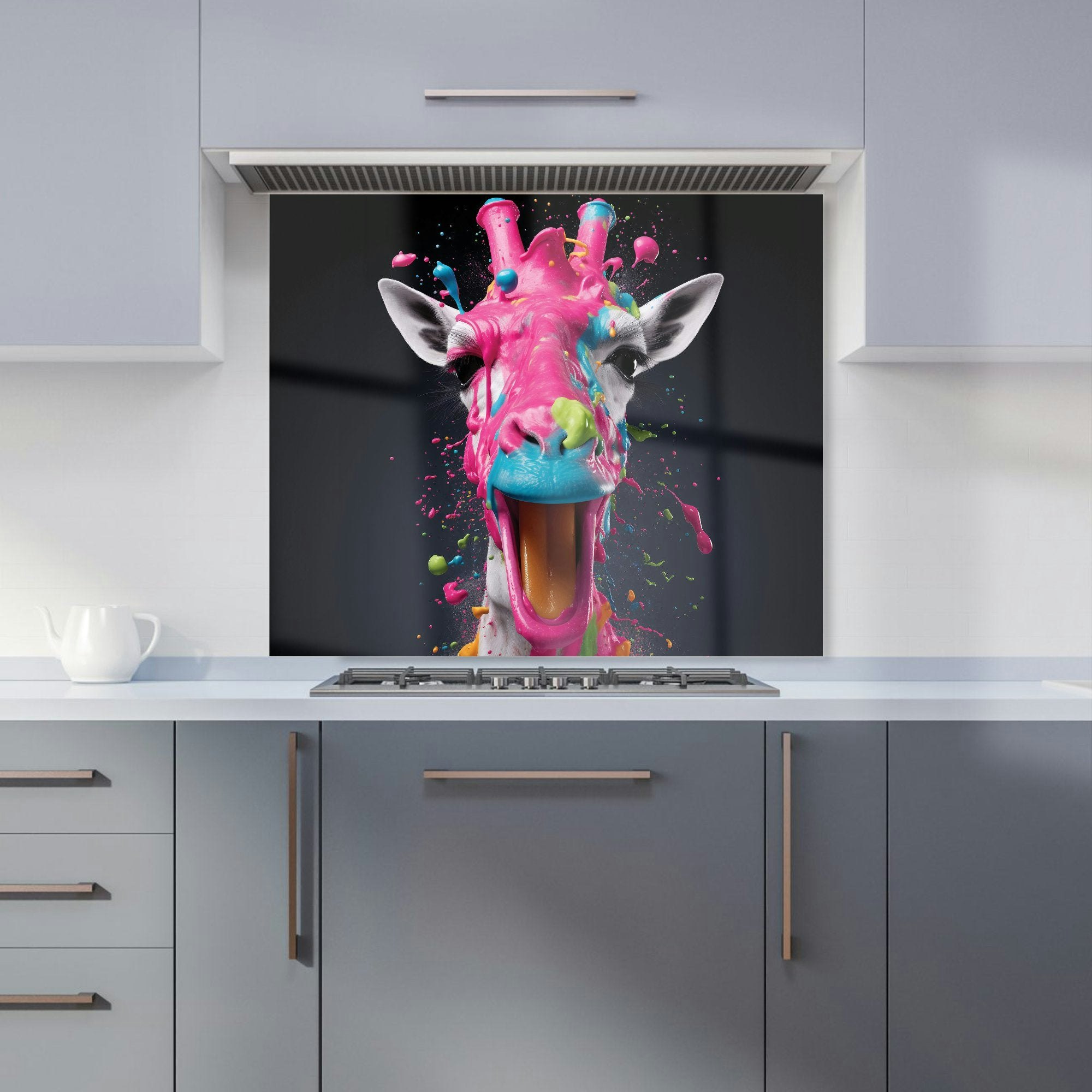 Warren Reed Pink - Designer Splashart Giraffe Face Kitchen Splashback - W900mm X H750mm
