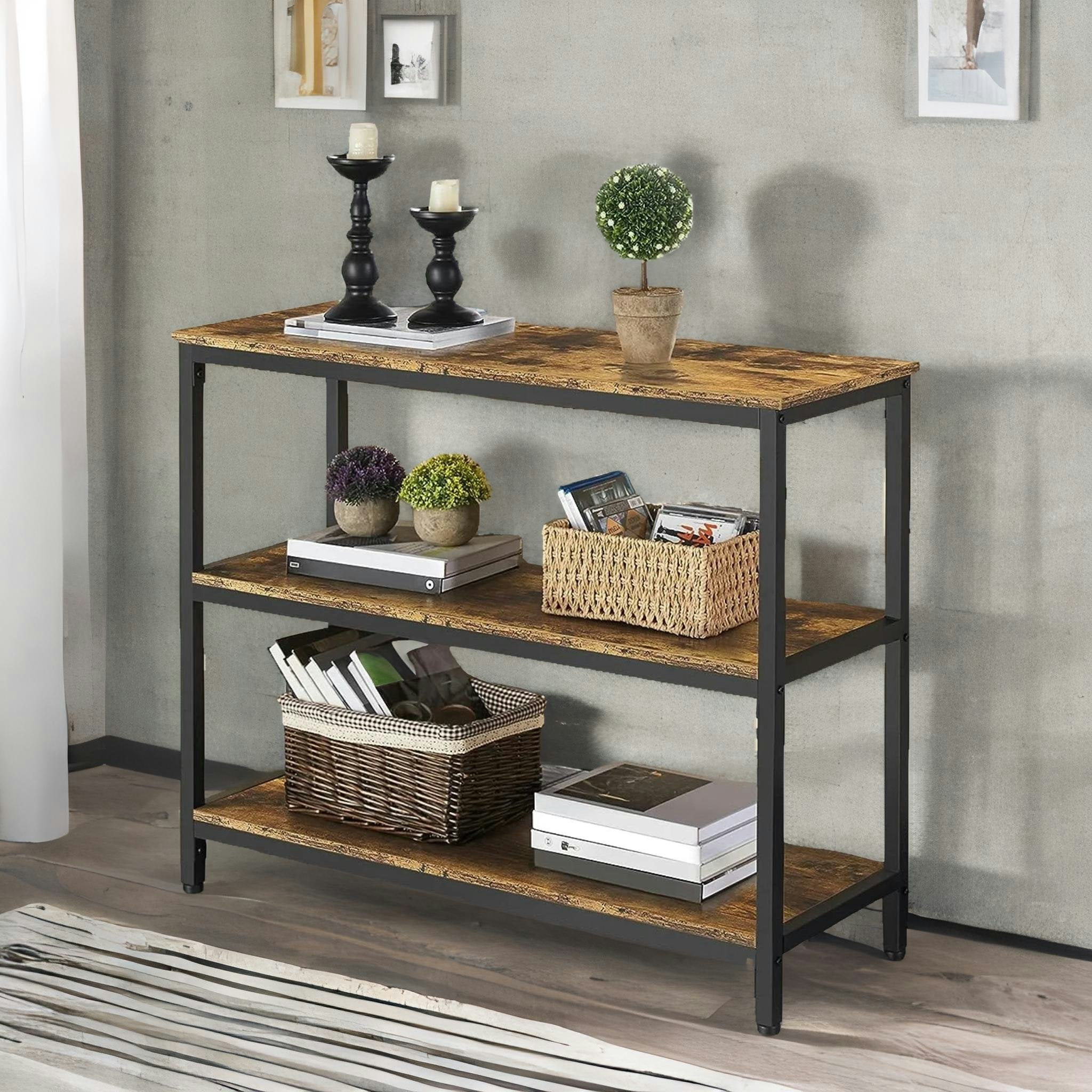 Rafaelo Mobilia Brown 3 Tier Console Table For Hallway Rustic