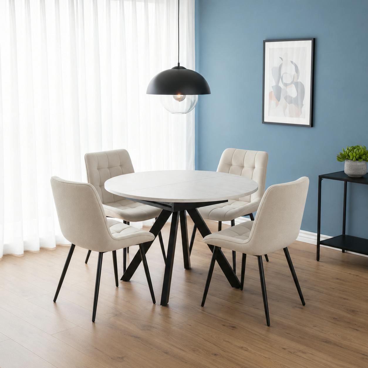 Outdoor Living Cream Harley Extendable Dining Table With 4 Erica Chairs
