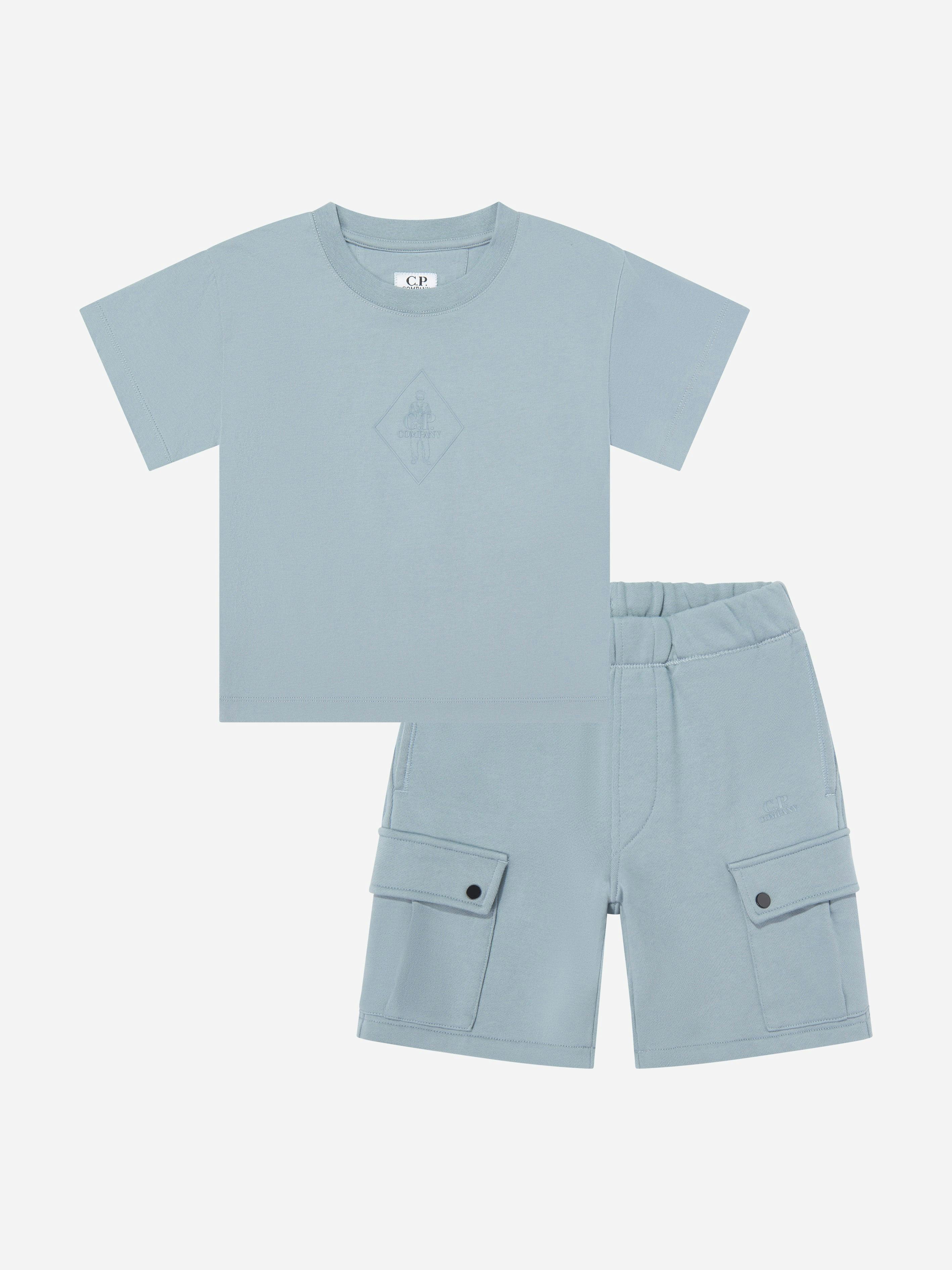 C.p. Company Boys Blue Cotton Jersey Cargo Short Set In - 4 Yrs