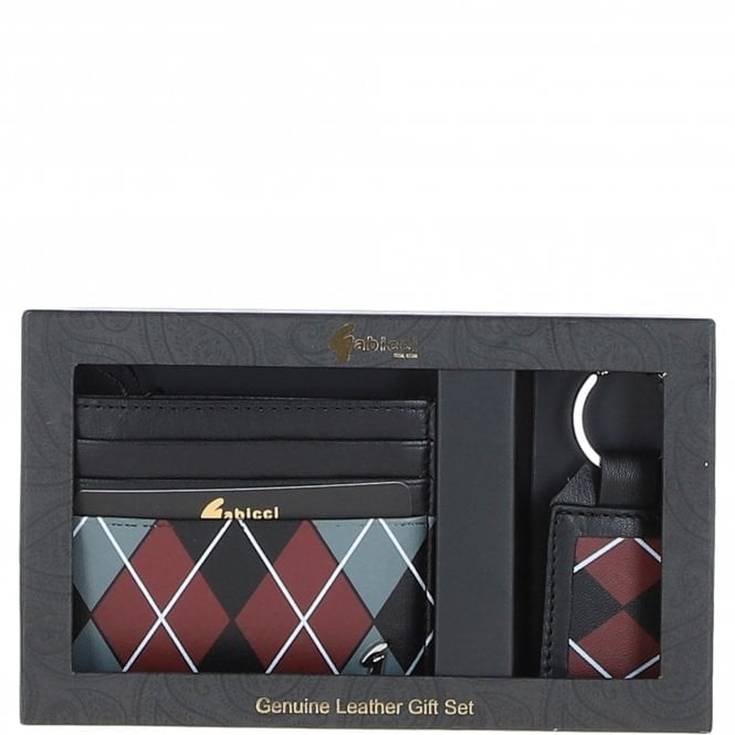 Gabicci Black/Grey/Red Real Leather Card Holder & Key Ring Gift Set : Gb-302-Gs - One Size - Leather