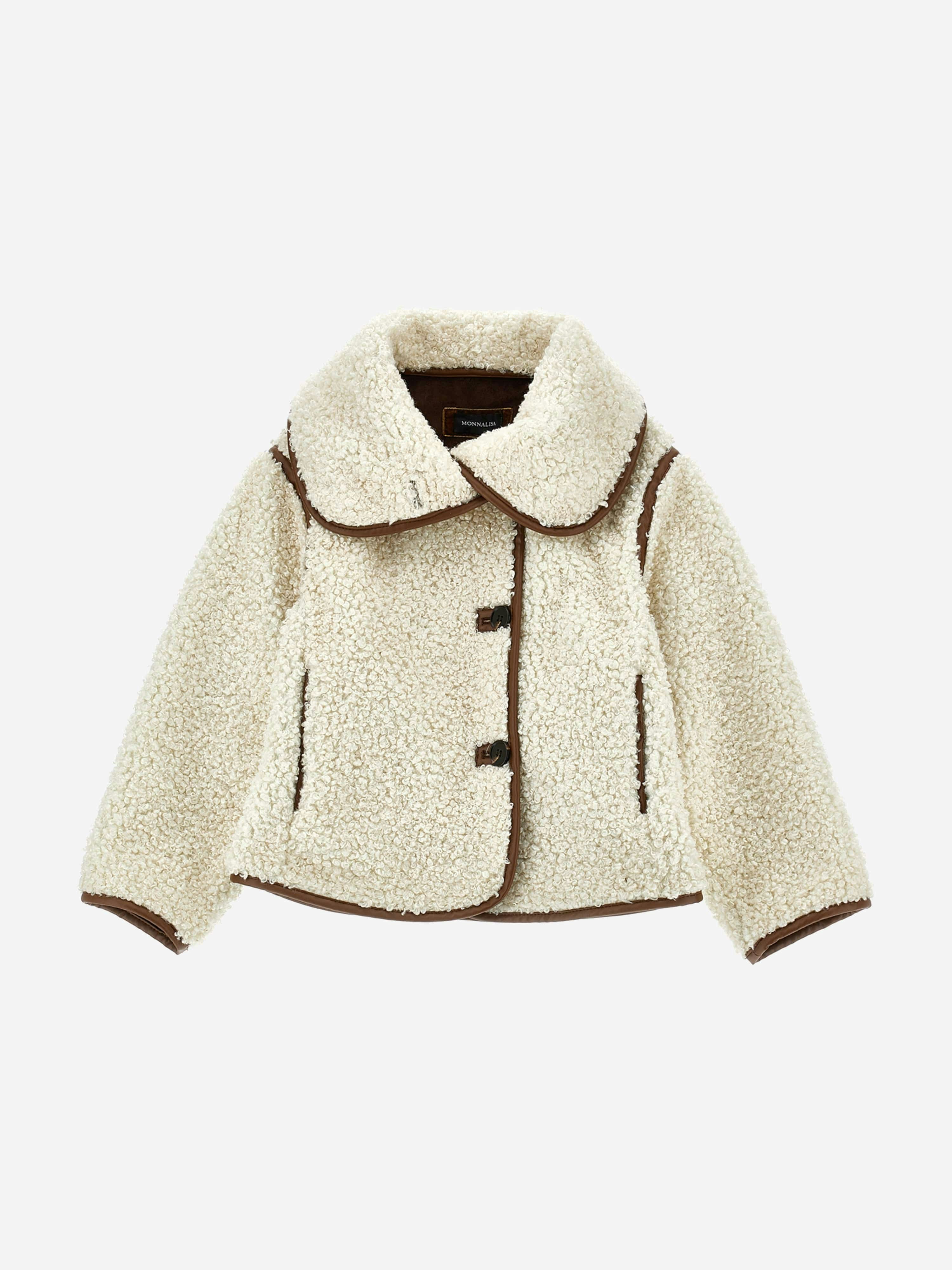 Monnalisa Girls Beige Teddy Fleece Coat In - 5 Yrs