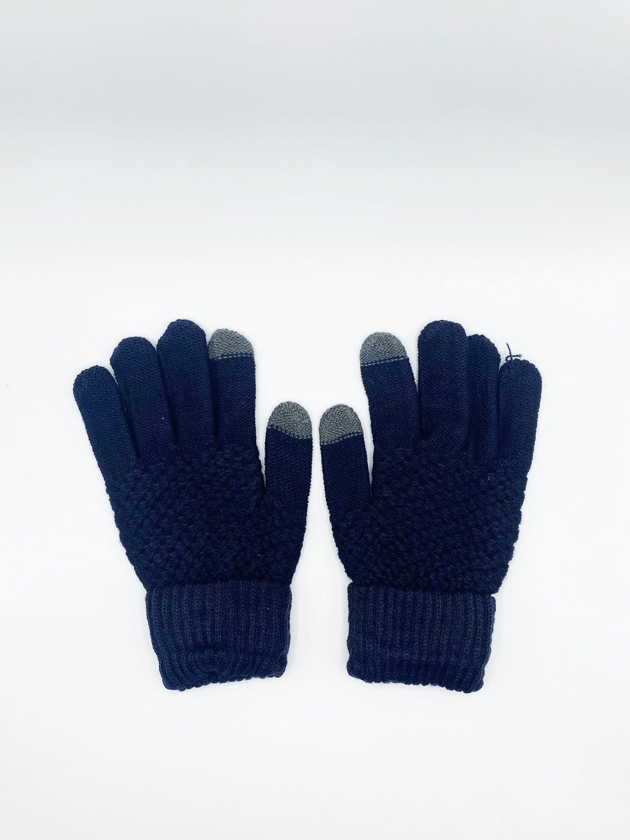 Svnx Black Textured Touchscreen Knitted Gloves