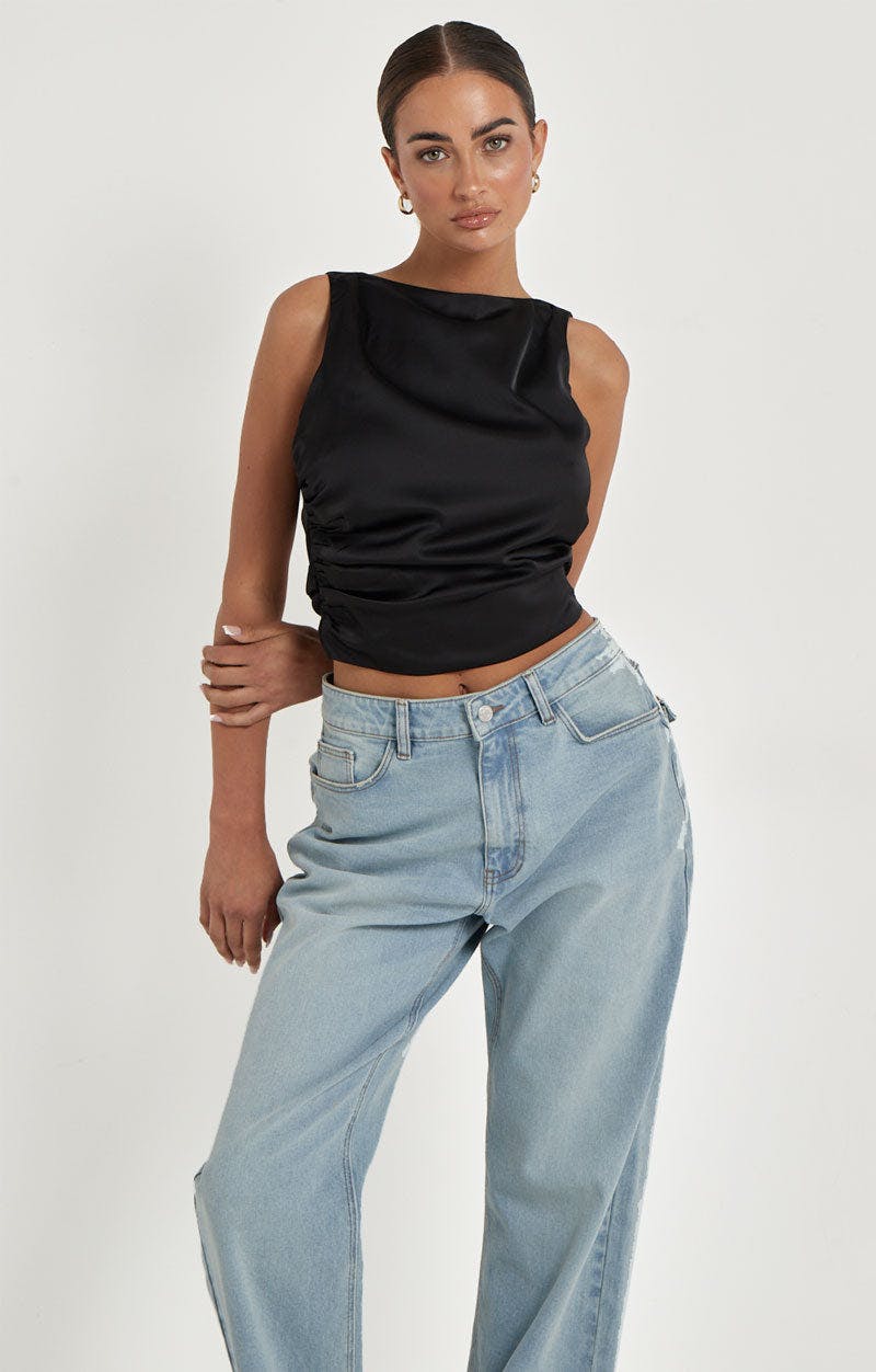 Urban Bliss Black Satin Tie Back Top - 14