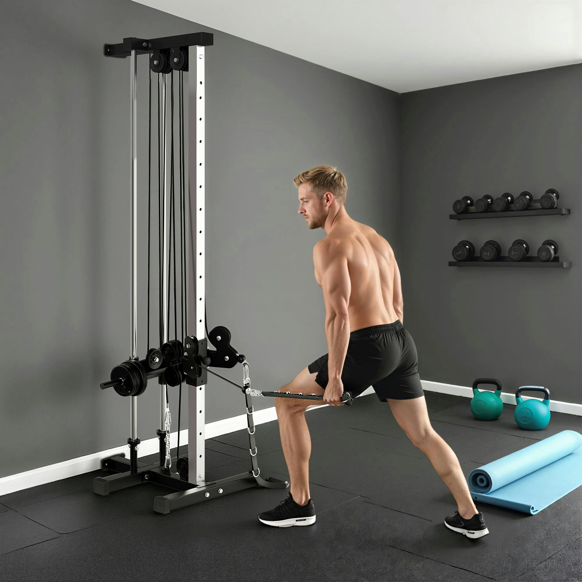 Dual Pulley Adjustable Wall Mount Cable Station 15 Position Strength Trainer - Image 6