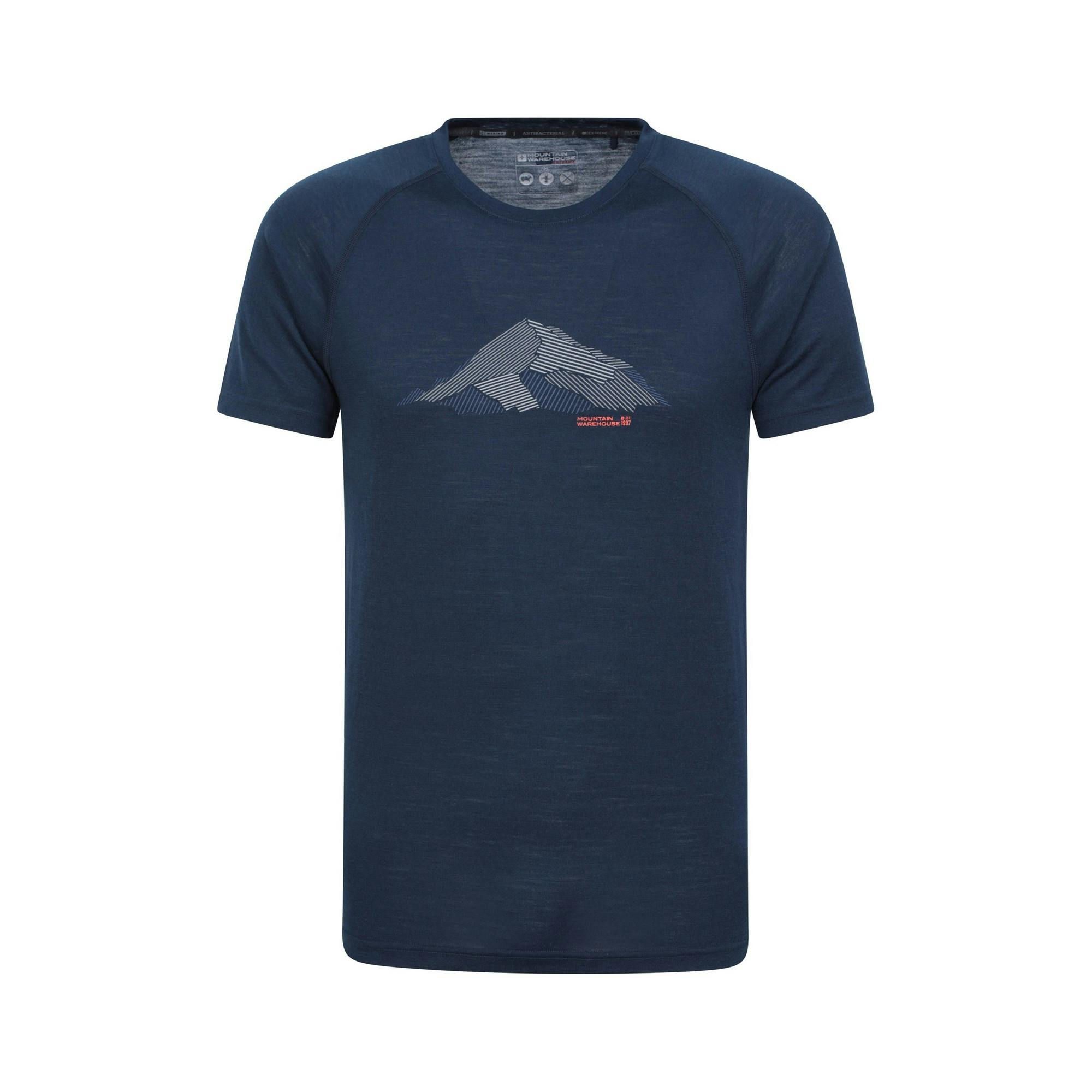 Mountain Warehouse Men's Dark/Blue Quest Printed Merino Blend Thermal Top - Xxs - 50% Polyester/50% Merino Wool