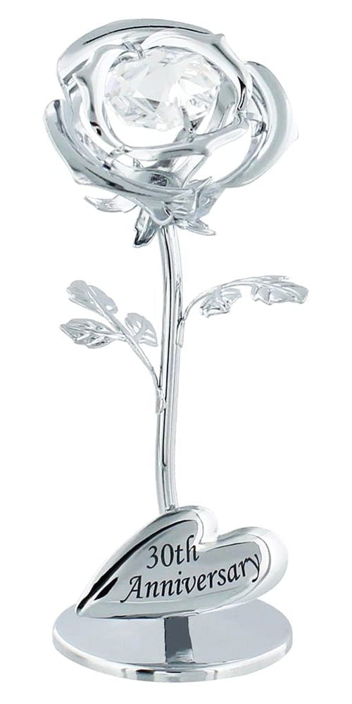 Rackhams Silver Modern "30Th Anniversary" Plated Flower With Clear Swarovski Crystal Bead