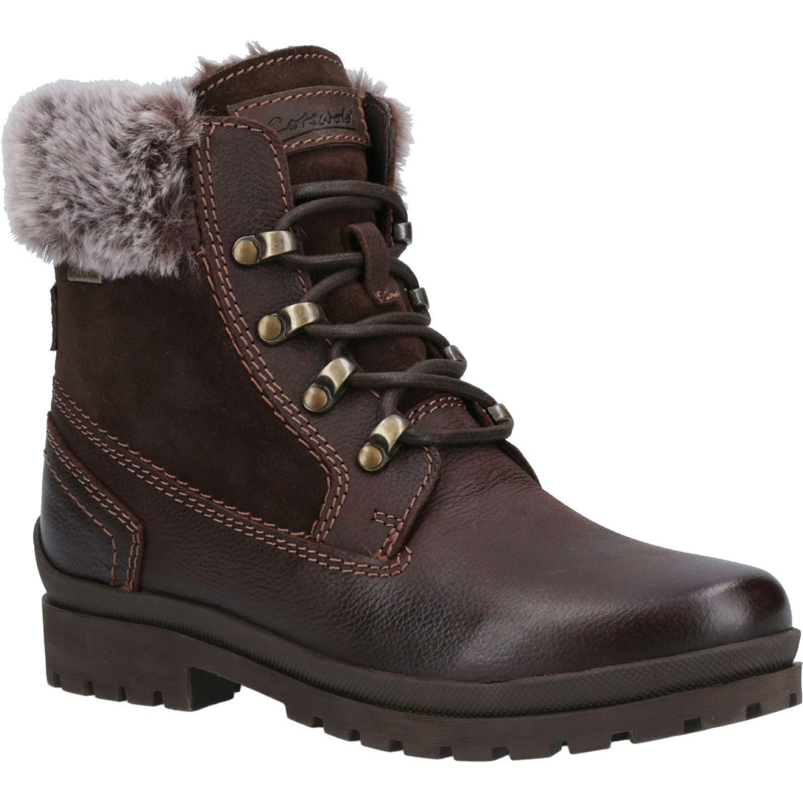 Cotswold Women's Brown Evenlode Leather Winter Ankle Boots - Size 8
