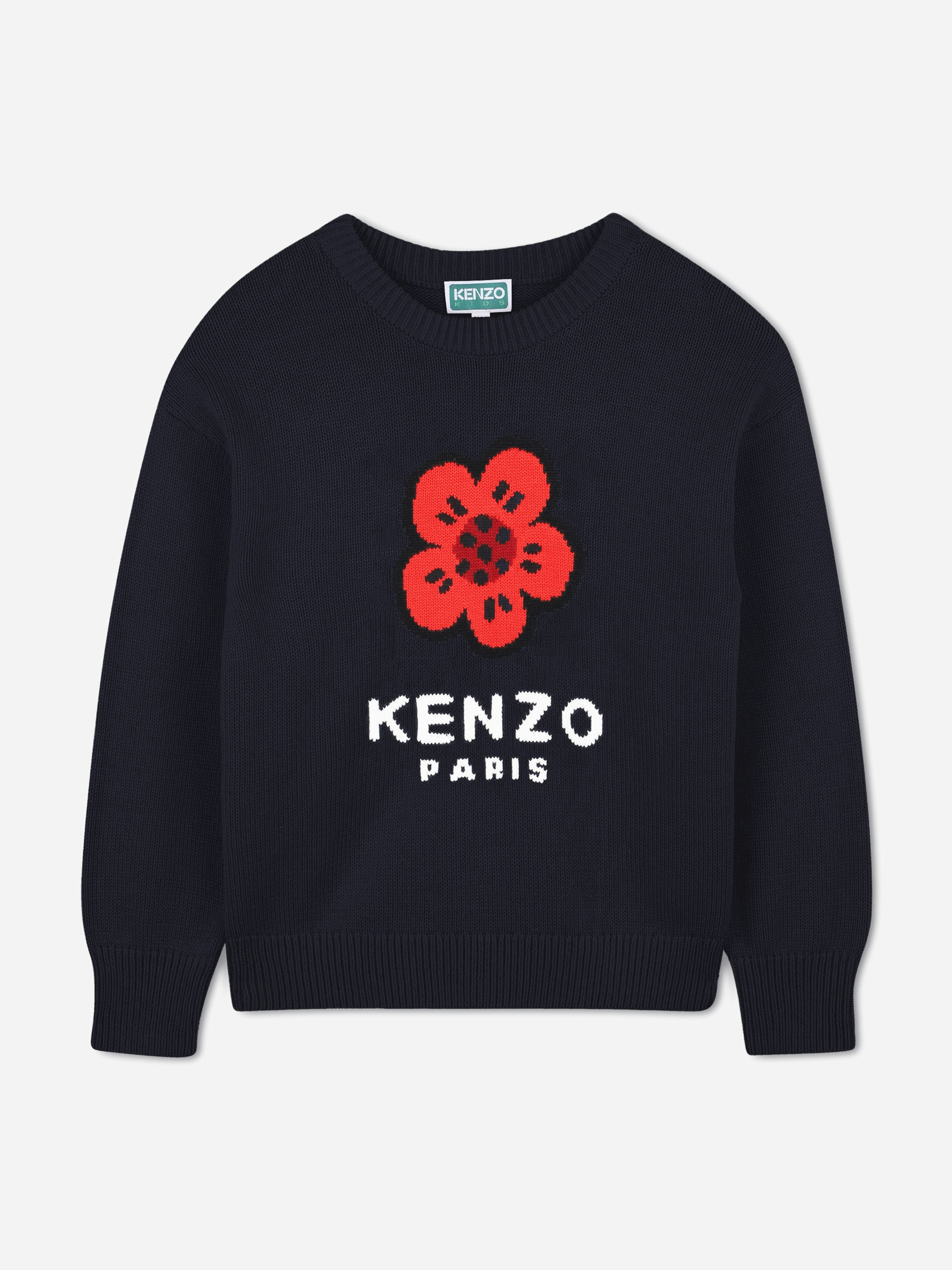 Kenzo Kids Girls Blue Kenzo Boke Flower Knitted Jumper In Navy - 8 Yrs