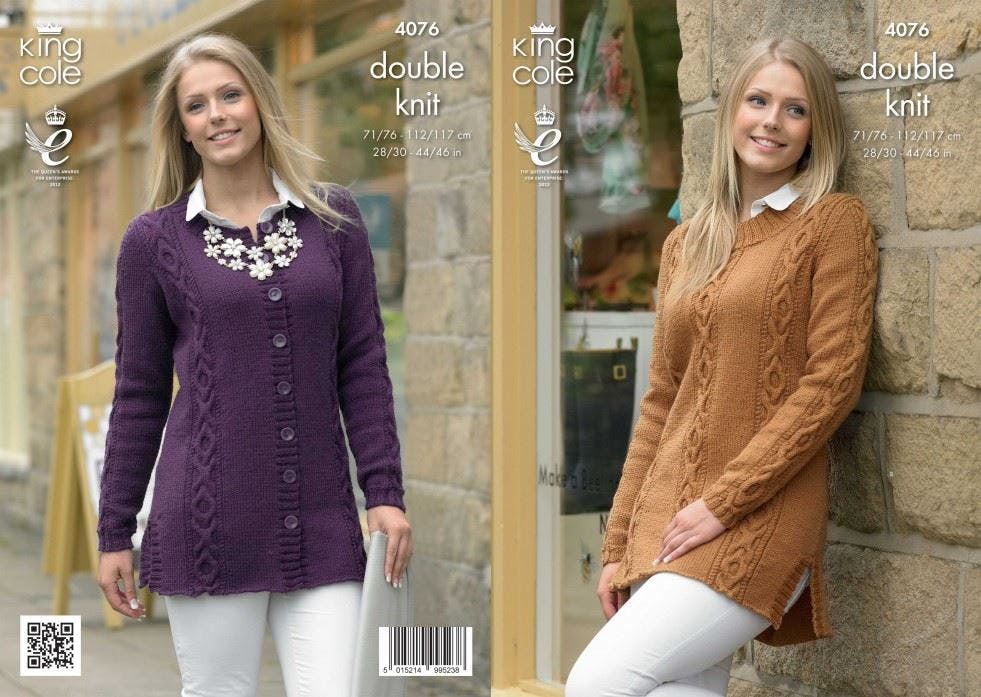 King Cole Women's Merino Knitting Pattern 4076, Cardigans, Sweaters For 28 - 46 Inches - Advanced