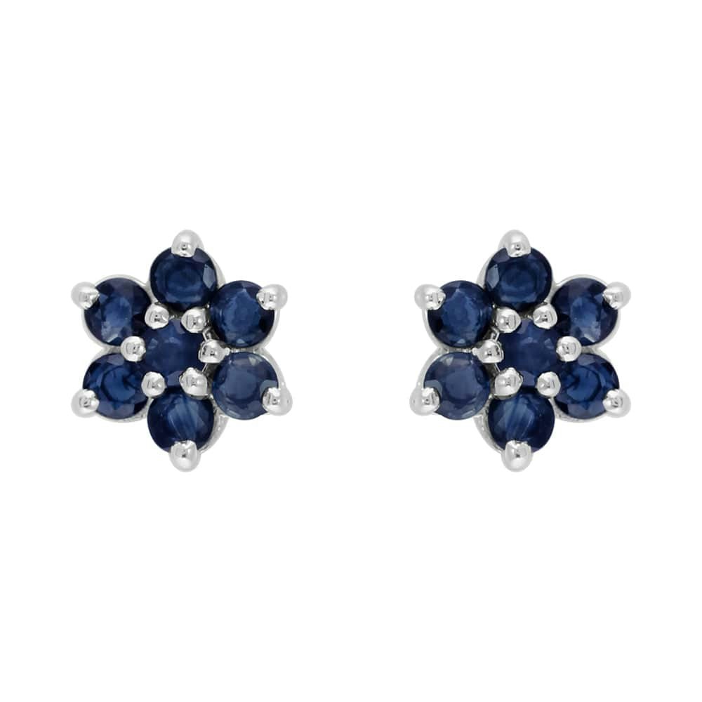 Gemondo Silver Floral Round Sapphire Cluster Stud Earrings In 925 Sterling