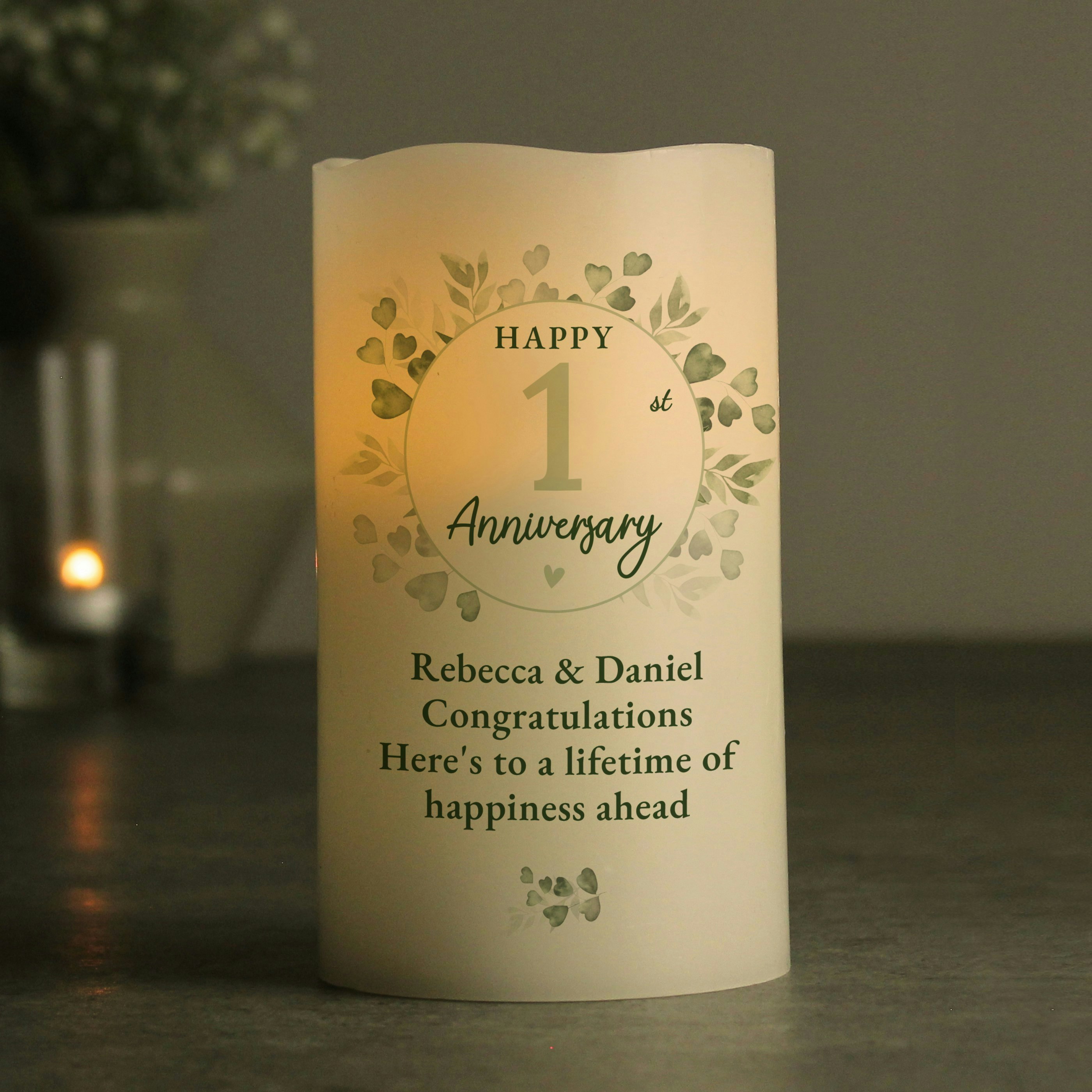 Personalised Memento Company Light Personalised Botanical Anniversary Led Candle