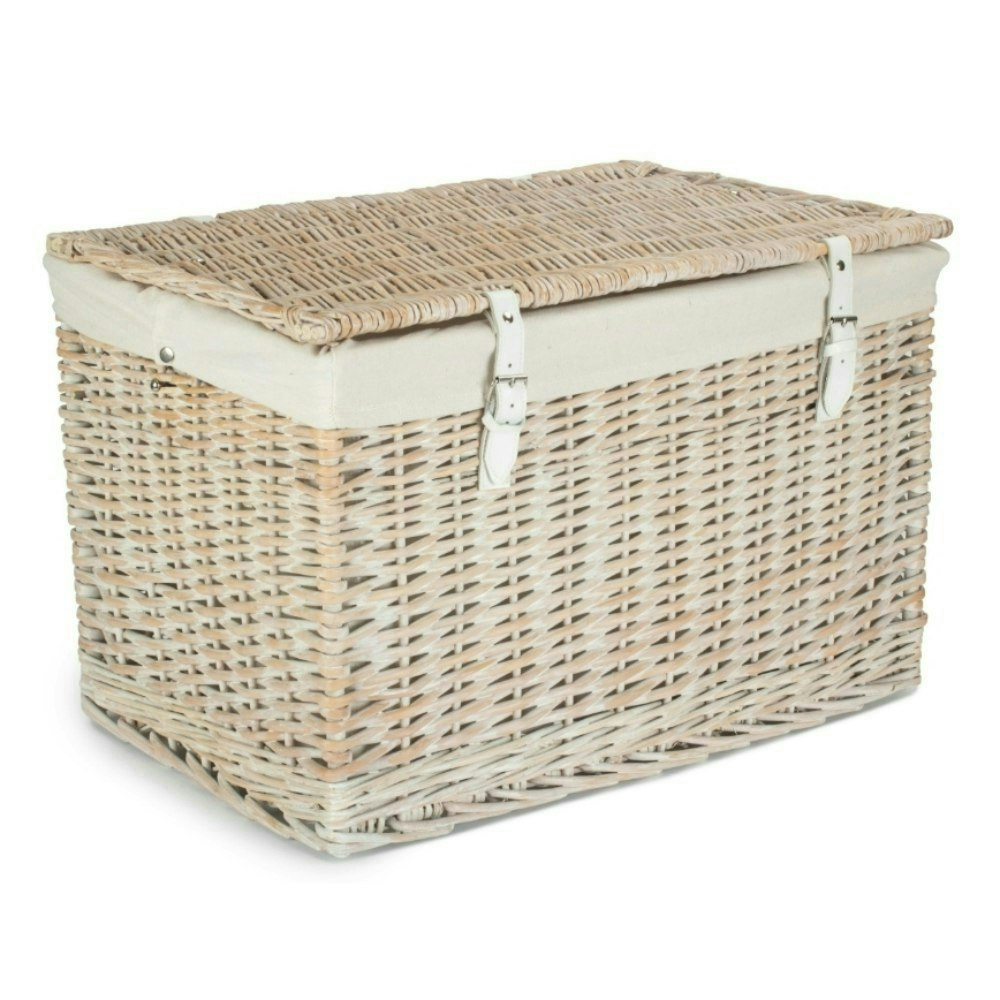 Red Hamper Red/White Hamper 60Cm Whitewash Chest Wicker Storage Basket