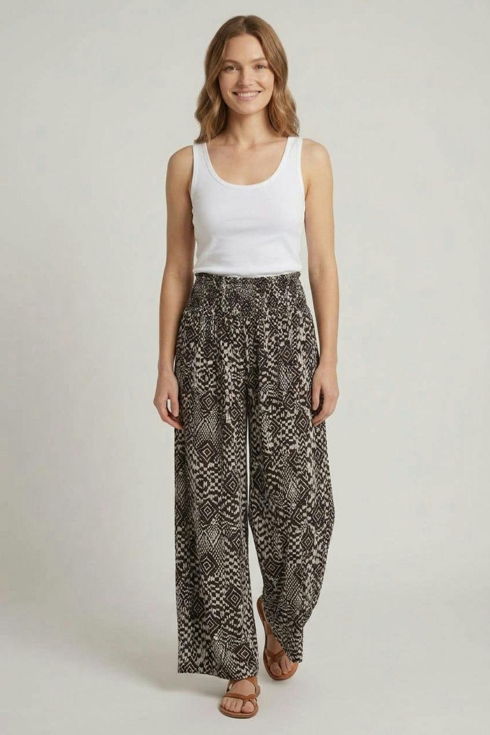 Izabel London Black Abstract High Waist Wide Trousers - 12