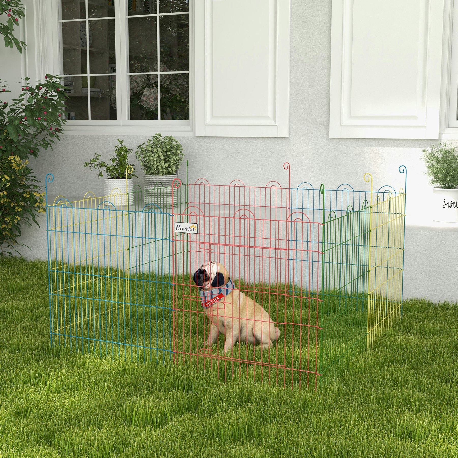 Pawhut Pet Playpen Dog Puppy Crate Kennel W/ Door, 60H X Φ156cm
