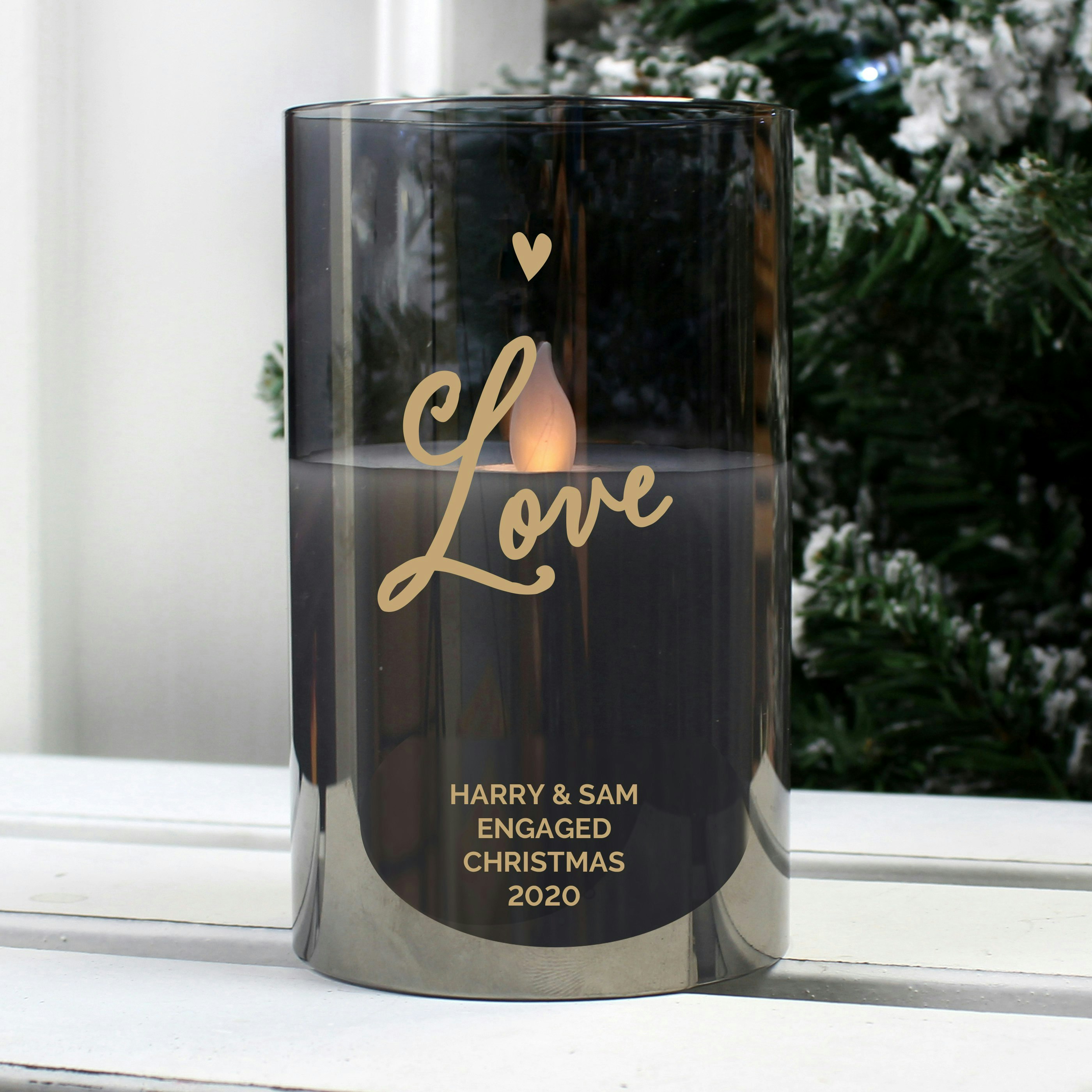 Personalised Memento Company Light/Amber Personalised Love Smoked Glass Led Candle