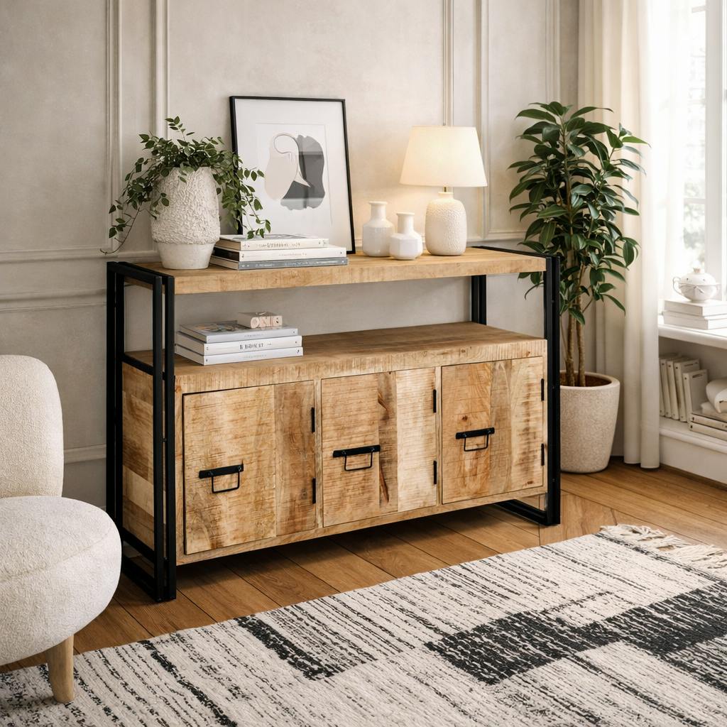 Wyld Haus Grain Toivakka Industrial Reclaimed Wood And Metal Sideboard 3 Doors