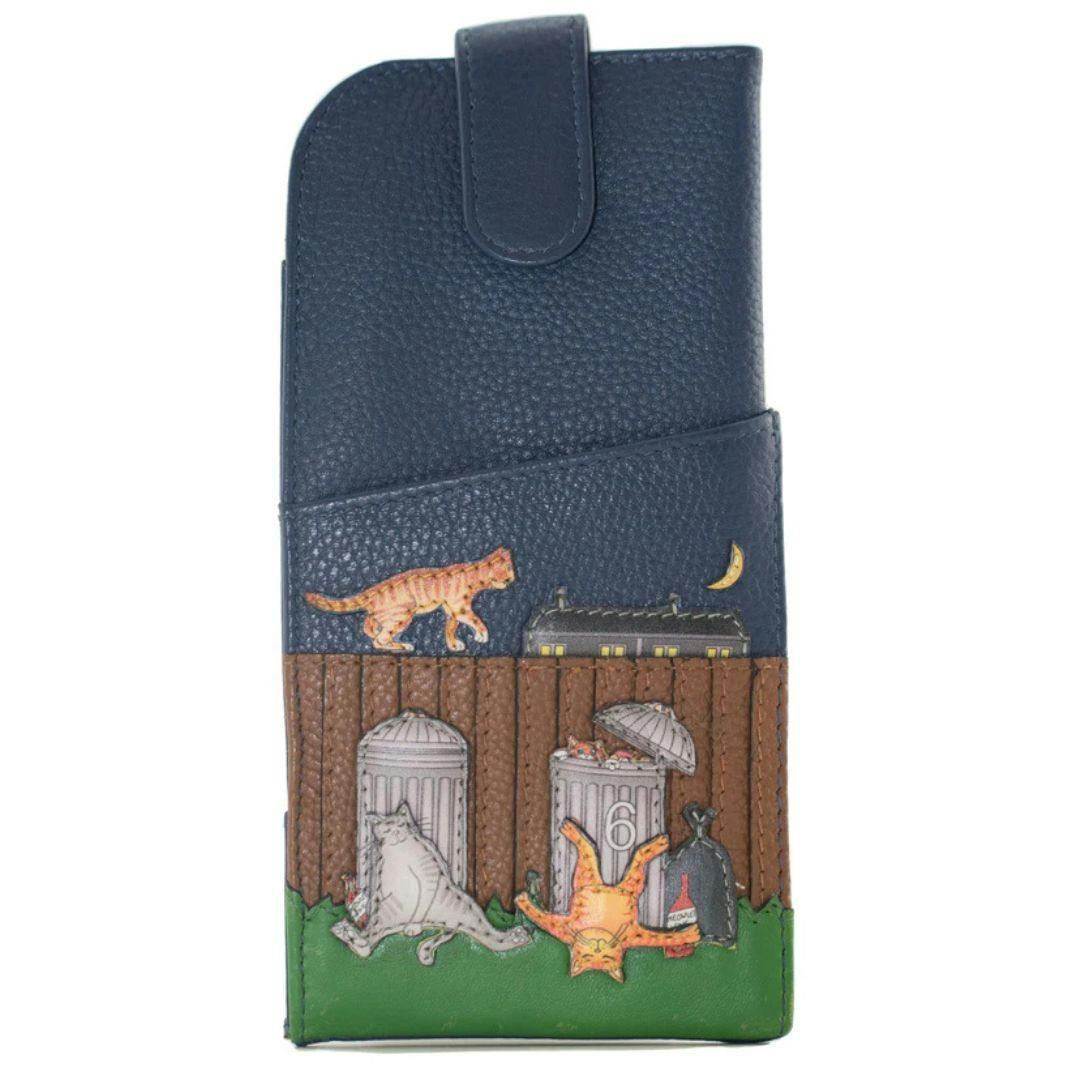 Mala Leather Grey Alley Cats Wide Fit Leather Glasses Case - Navy