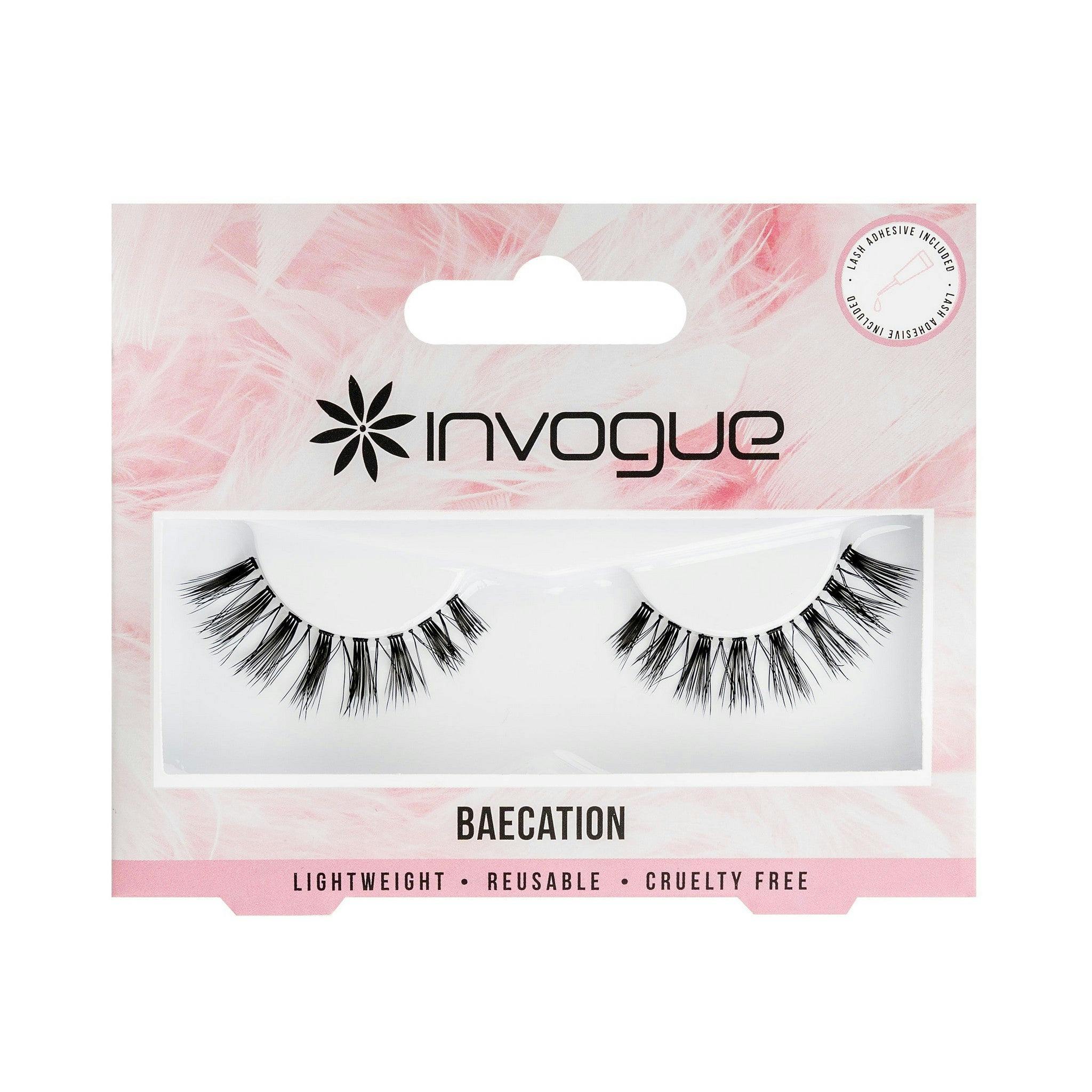 Invogue False Strip Eyelashes in Black Reusable Baecation Style Lashes with Glue - Image 4