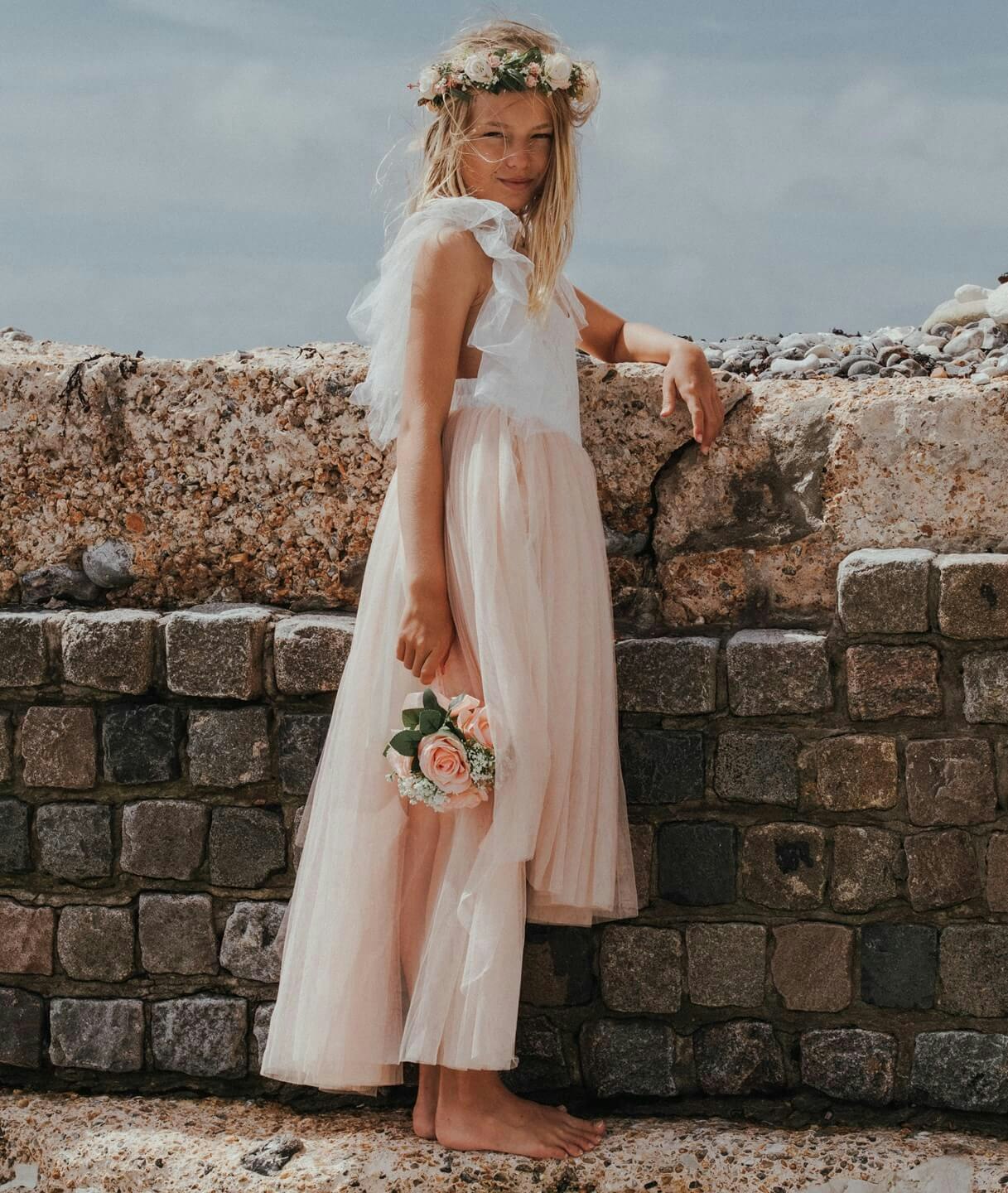 Uk Flower Girl Boutique Girls White Uk Flower Boutique Bohemian Serendipity Dress - Apricot - 7/8 Years