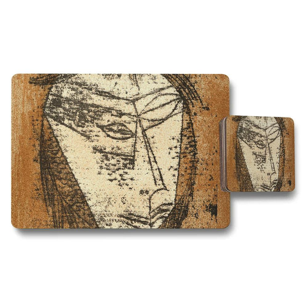 Benjamin Tate Design Abstract Mona Lisa Inspired Placemat And Coaster Set