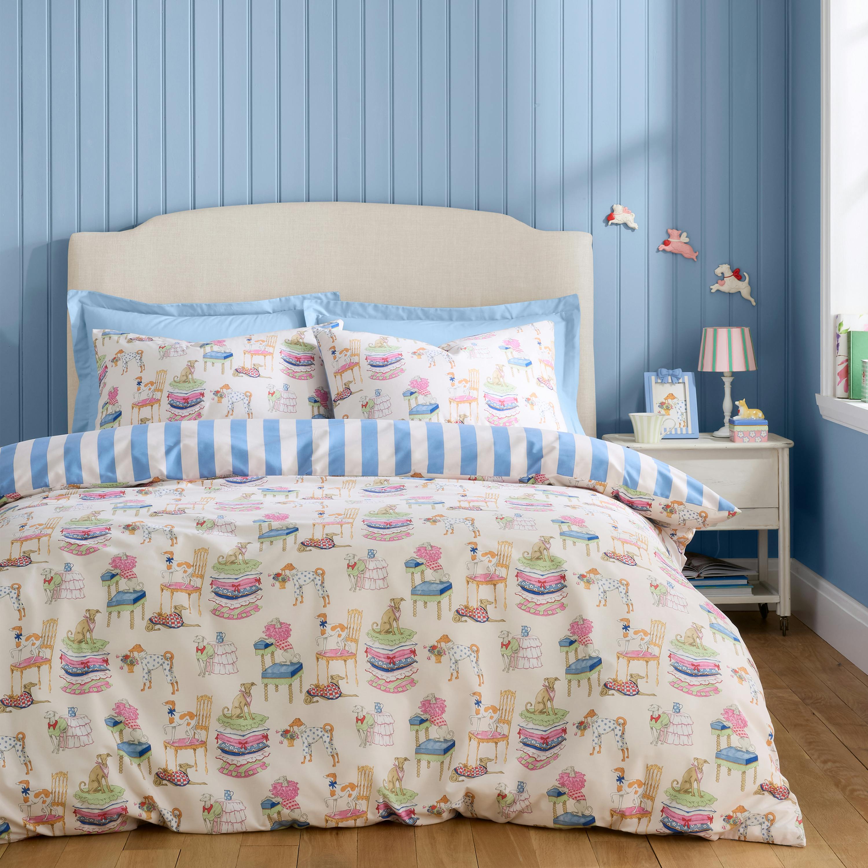 Rackhams Blue Hackney Dogs Reversible Duvet Cover Set - King