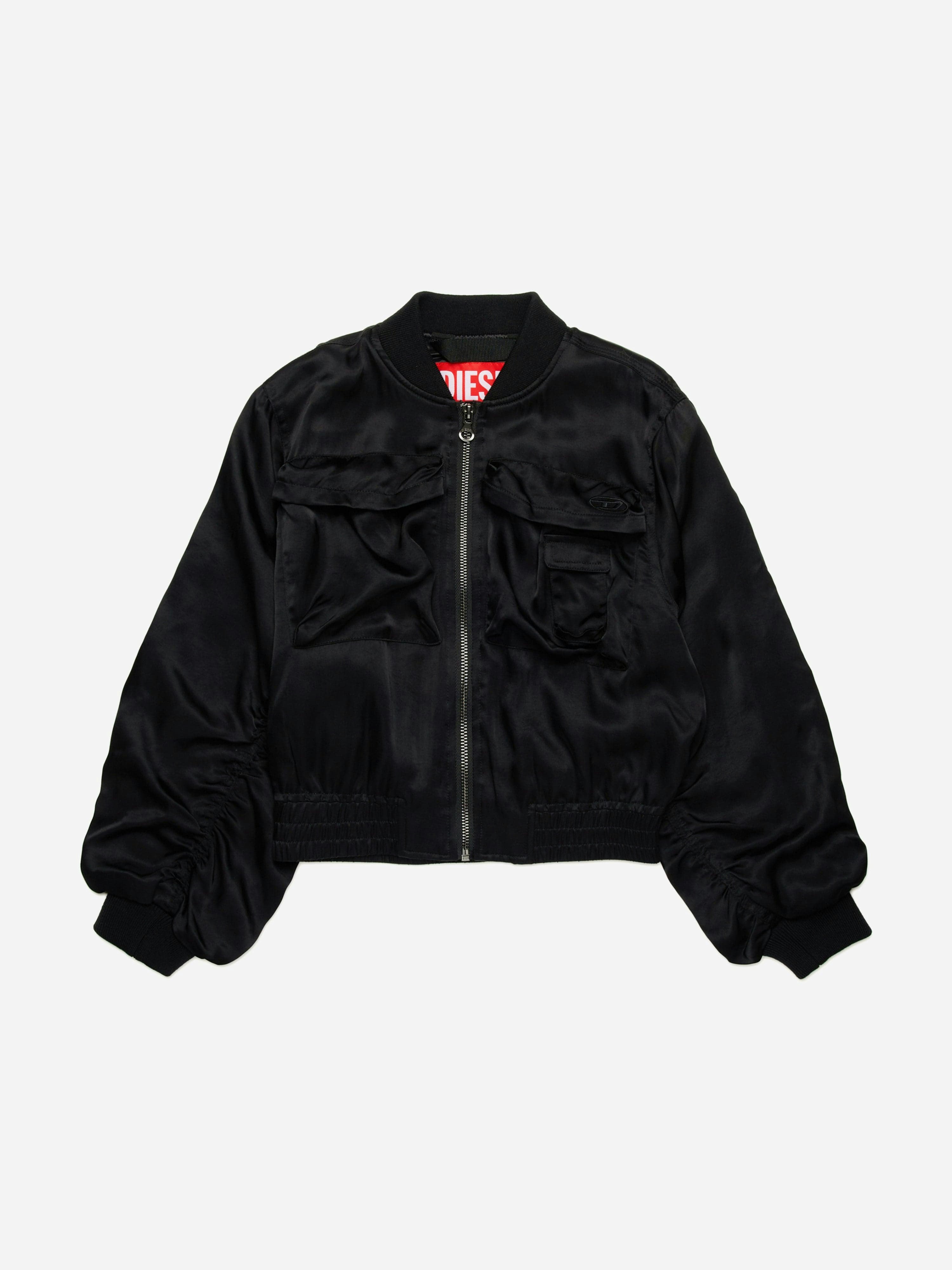 Diesel Girls Black Shiny Bomber Jacket In - 8 Yrs