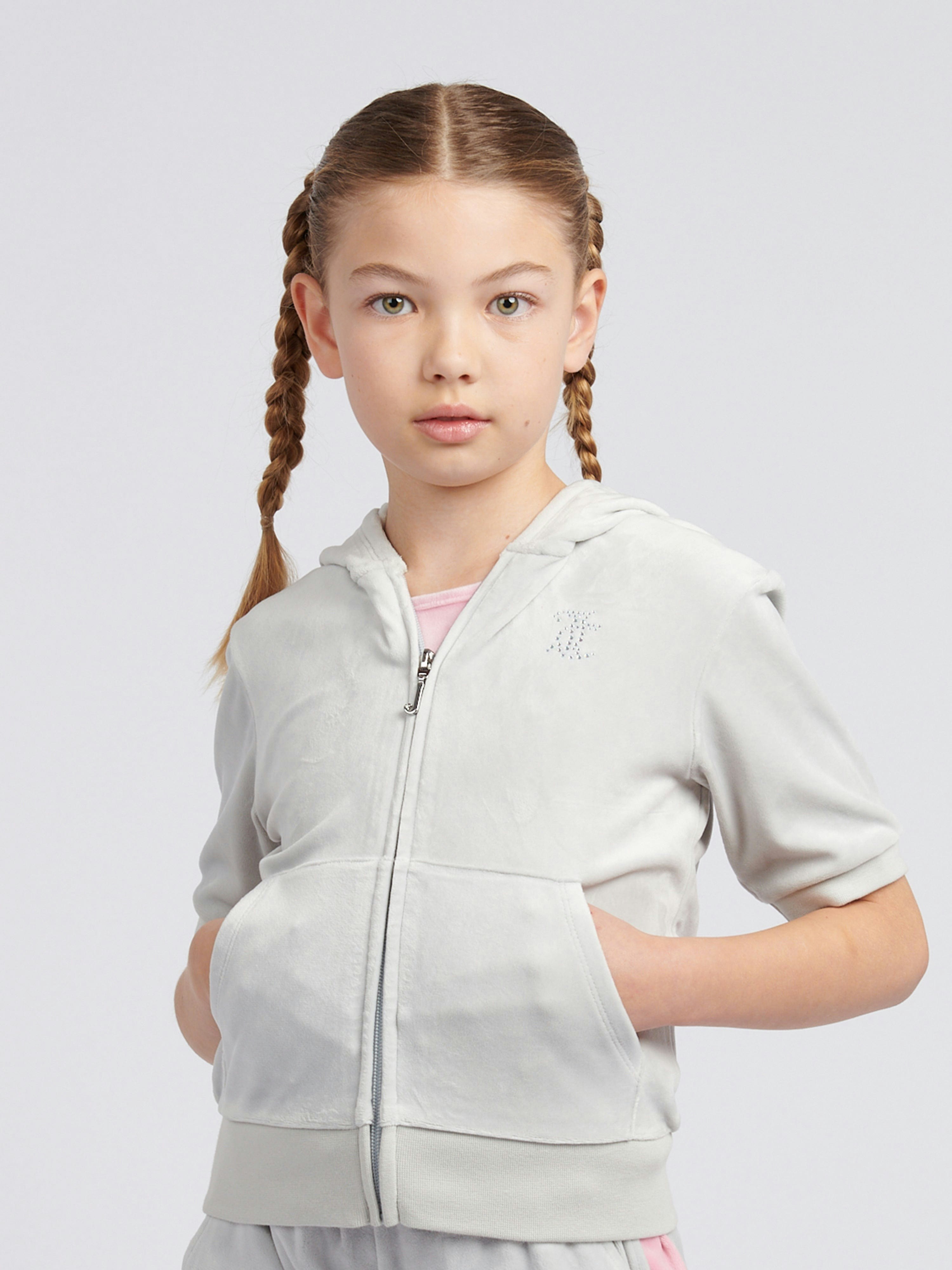 Juicy Couture Girls Grey Diamante Logo Zip Up Hoodie In - 7 - 8 Yrs