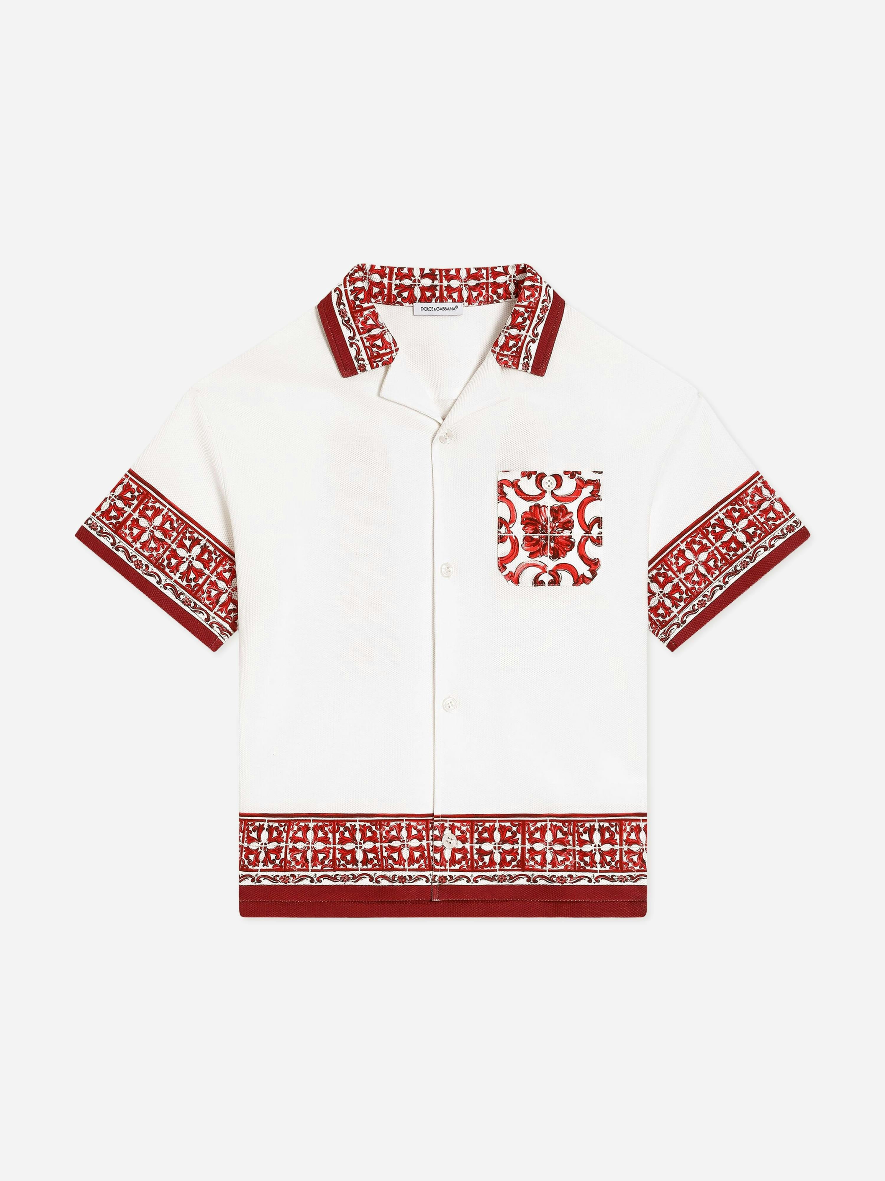 Dolce & Gabbana Kids Boys White Dolce & Gabbana Majolica Print Pocket Shirt In - 4 Yrs
