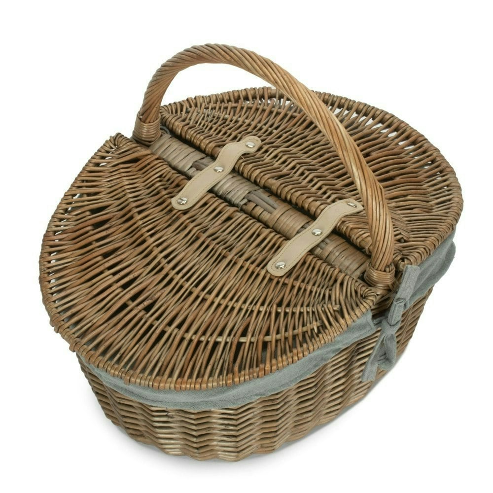 Rackhams Grey Wicker Antique Finish Oval Picnic Basket
