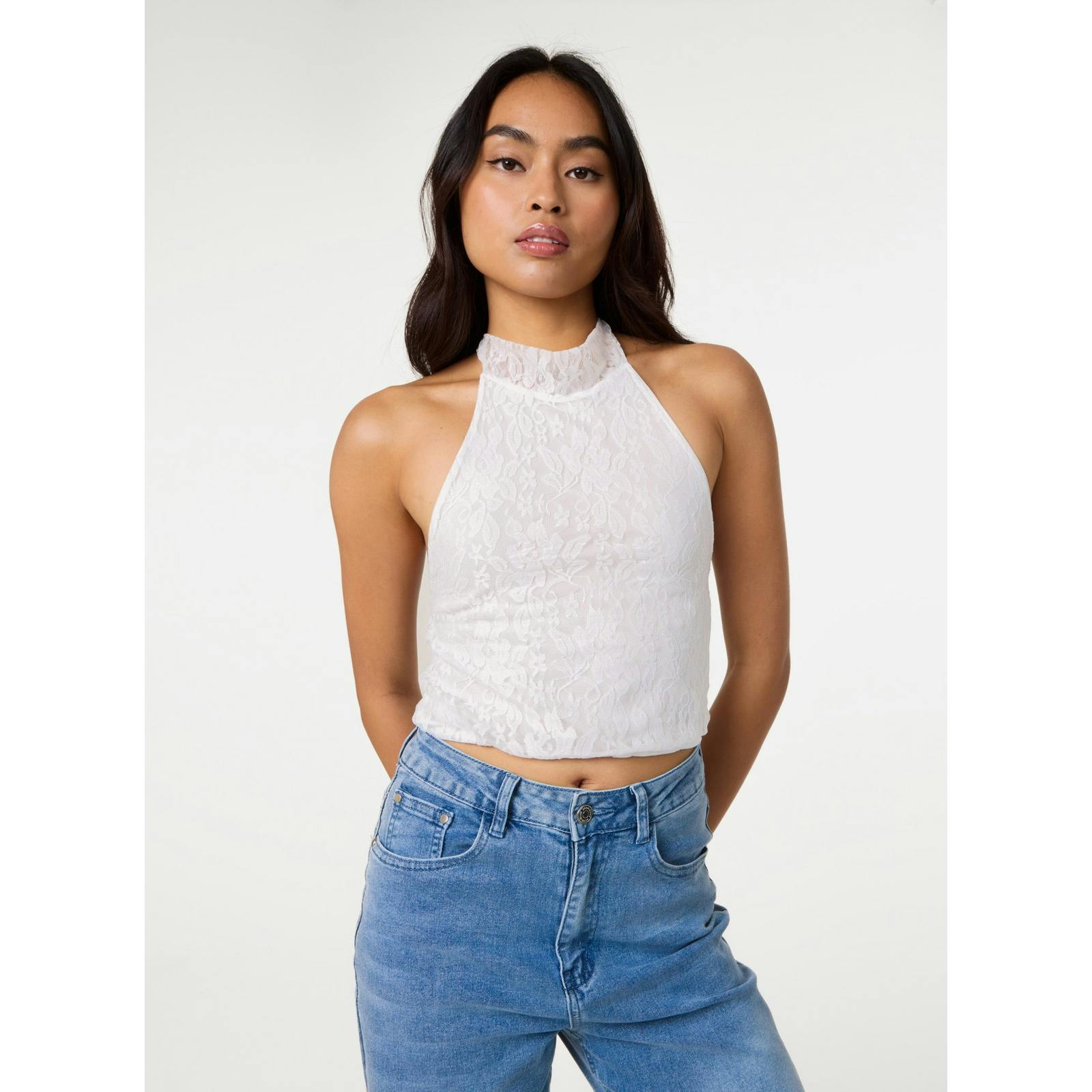 Pink Vanilla Pink/Ivory Vanilla Lace Halter Neck Top - L