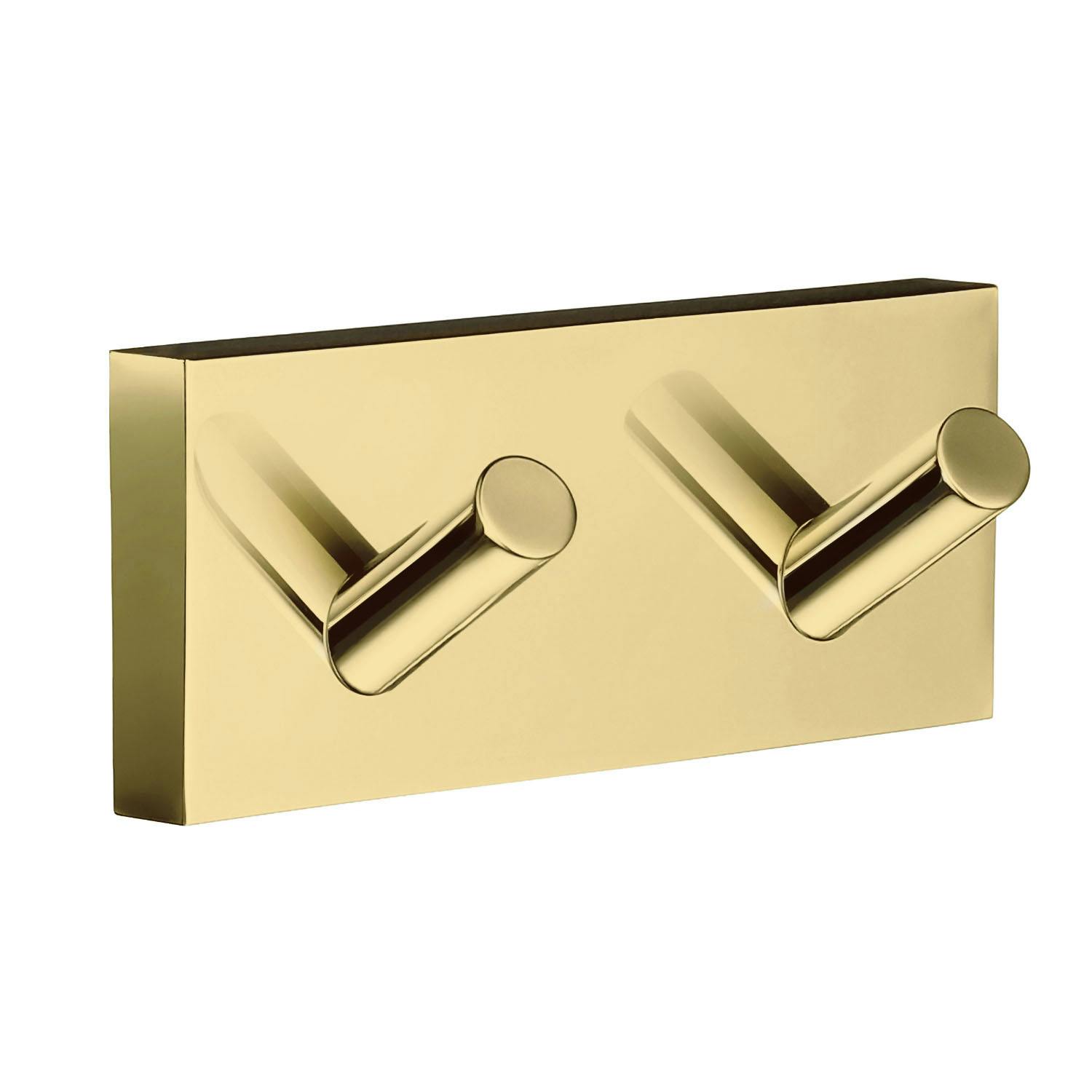Smedbo Polished Brass Double Towel Hook Rail 40Mm X 90Mm Wall Mounted Bathroom Rectangular Robe Hooks Clothes Hanger Coat Peg