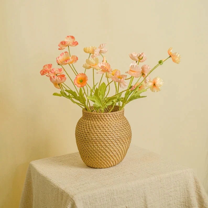 Rackhams White Woven Rattan Flower Vase In Wash And Natural - Natural