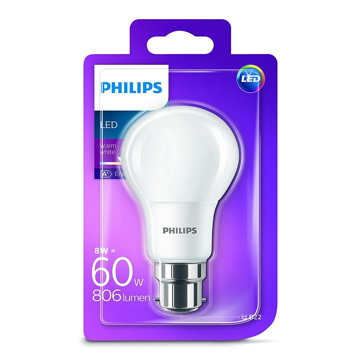 Rackhams White 8 - 60W Frosted B22 Bayonet Led Bulb 806Lm - Warm
