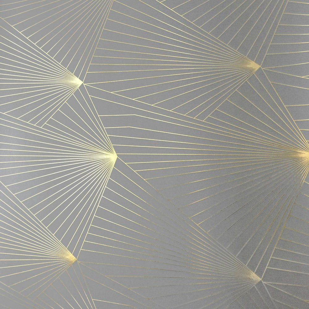 Erica Wakerly Gold/Grey Fan And Zinc Wallpaper - 10M Roll