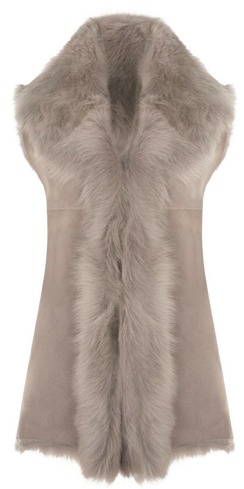 Infinity Leather Women's Light/Grey Toscana Sheepskin Long Gilet-Sorocaba - Uk 3XL/20 | Eu 46 | Us 16
