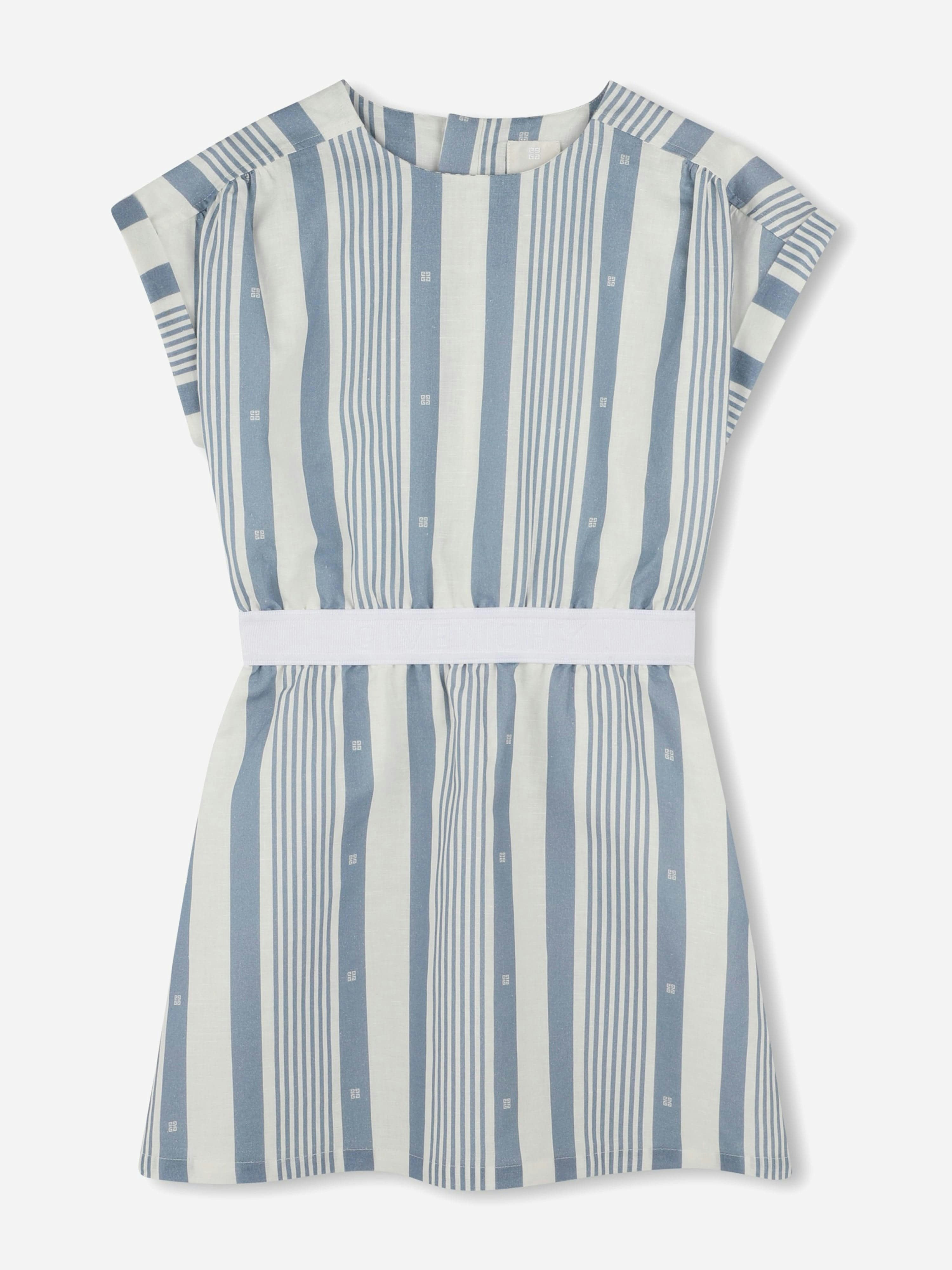Givenchy Girls Blue Striped Linen Dress In - 10 Yrs