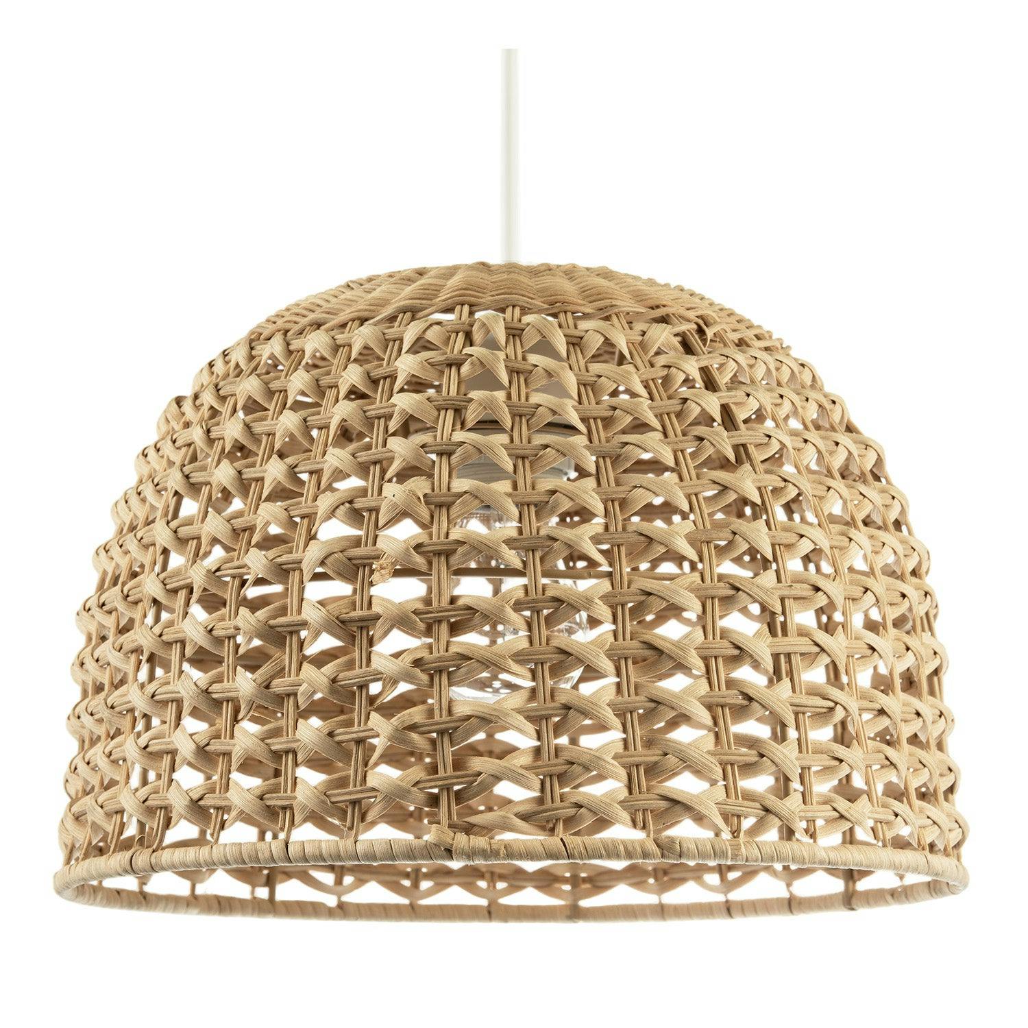Happy Homewares Light Vintage Intricate Woven Lattice Toned Rattan Pendant Shade