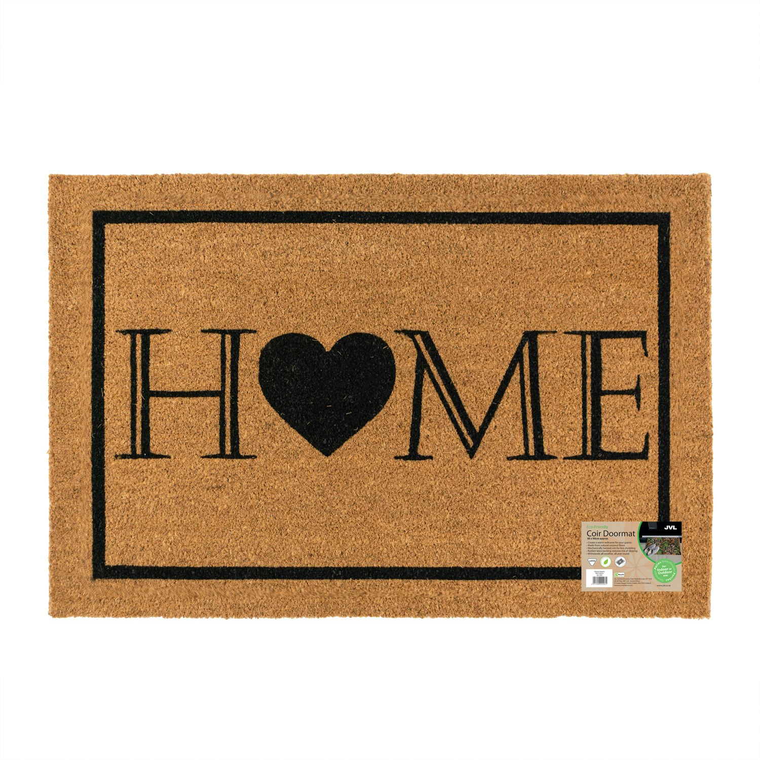 Rackhams Brown Eco-Friendly Latex Backed Coir Entrance Doormat, 60X90cm - Heart Home Welcome - 1
