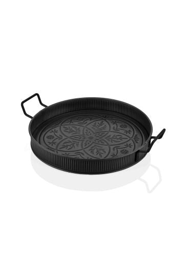 Rozi Black Round Serving Tray - 47 Cm (W) X 37 Cm (D) X 5 Cm (H)