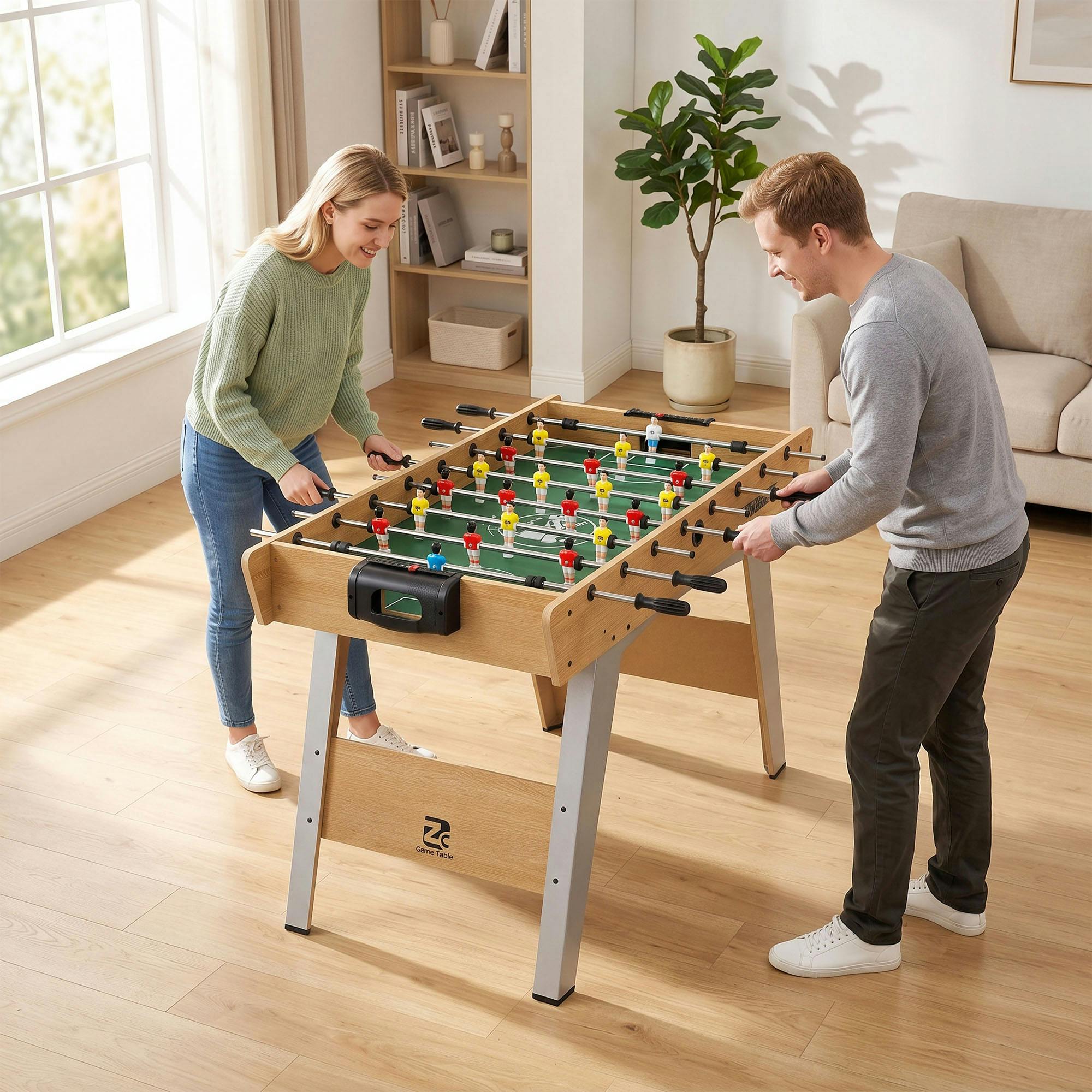 Rackhams Green/Light/Grey 4Ft Table Football, Foosball Table Game For Adults, Natural Wood