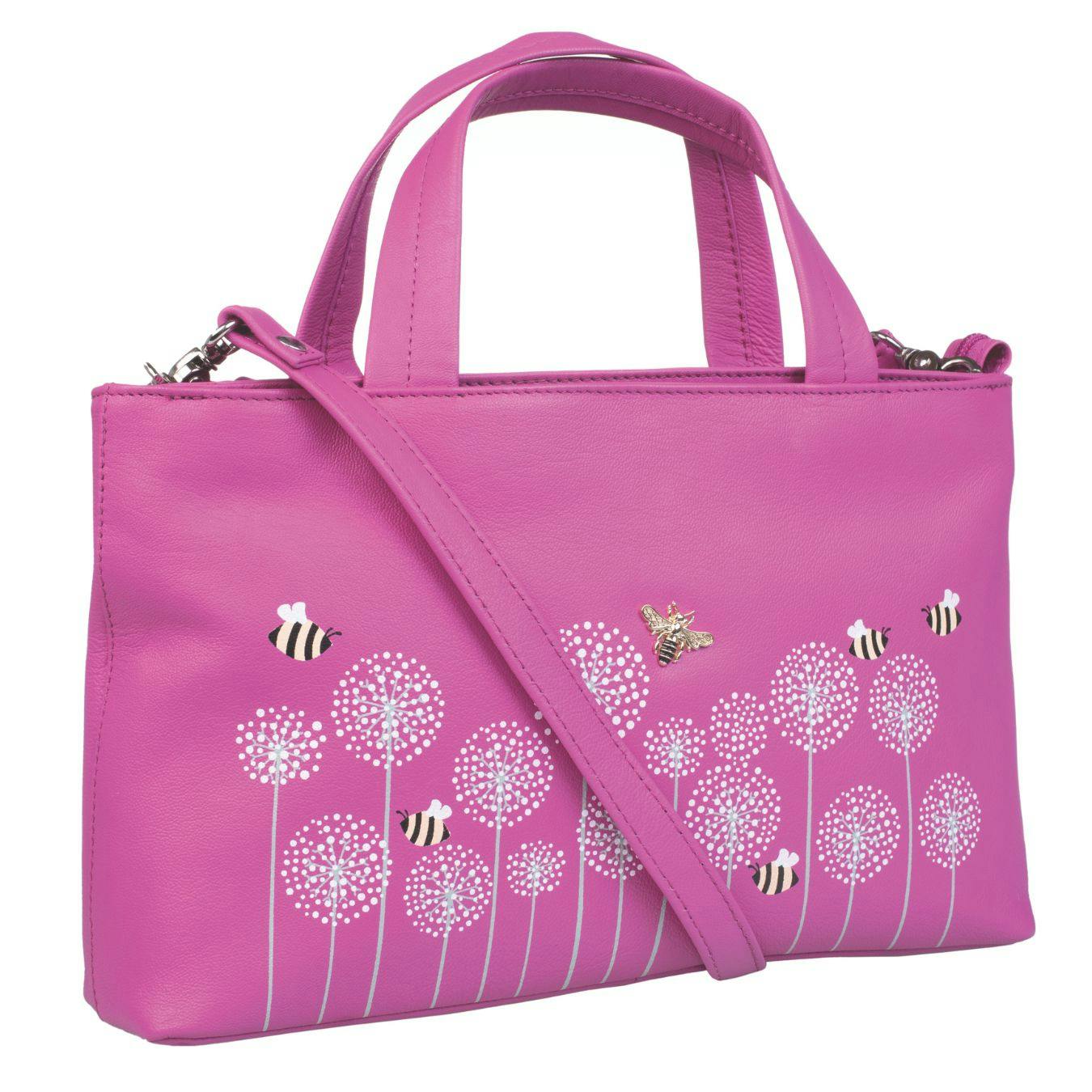 Mala Leather Pink Moonflower Bee & Flowers Multiway Leather Grab Bag