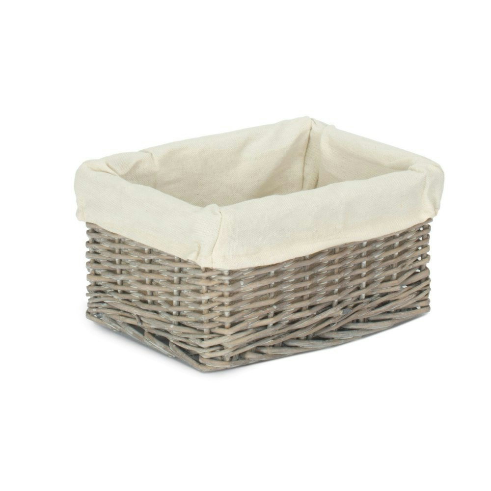 Rackhams Grey Wicker Wash Lined Storage Tray - Small