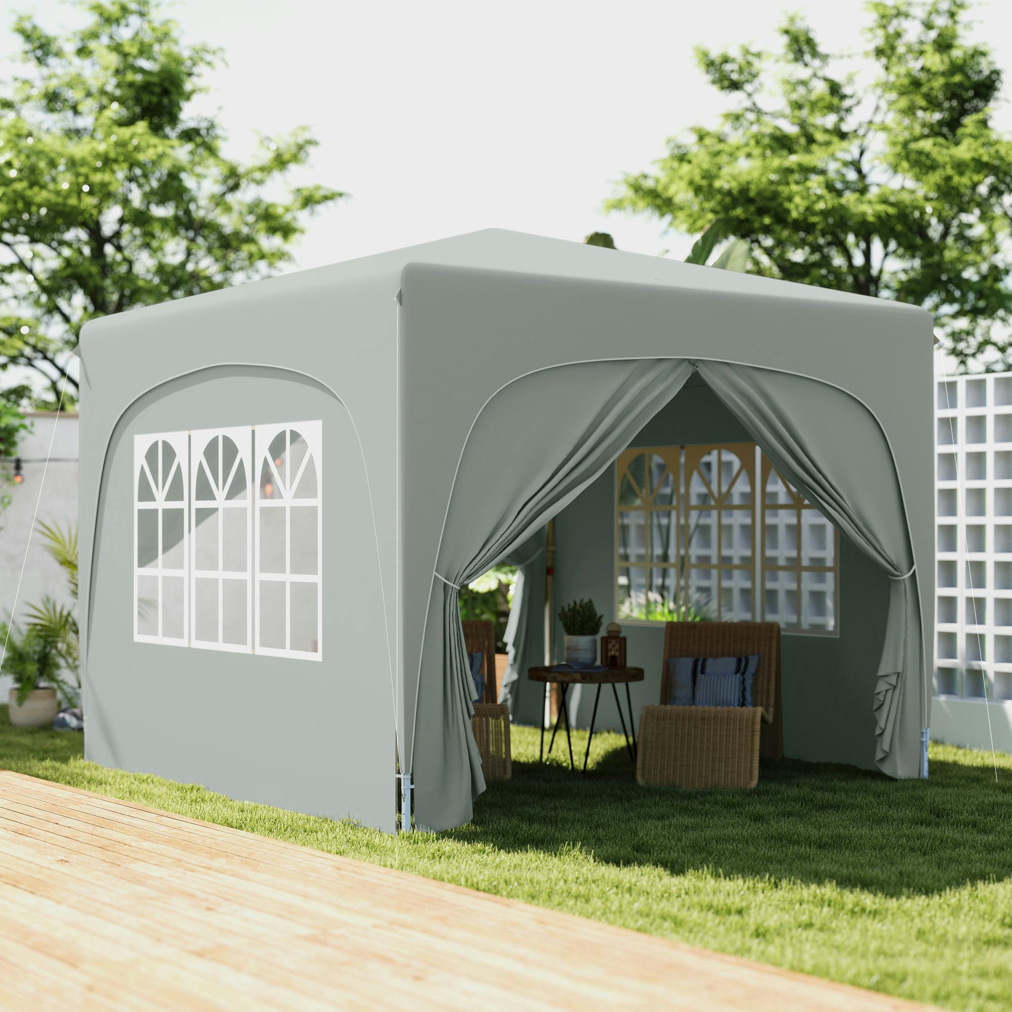 Rackhams Black/Light/Grey 3 X 3(M) Upf50+ Pop Up Gazebo With Sides And Carry Bag,